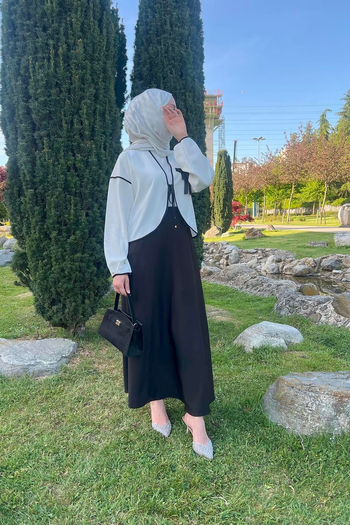 Broşlu Kimono Takım Siyah
