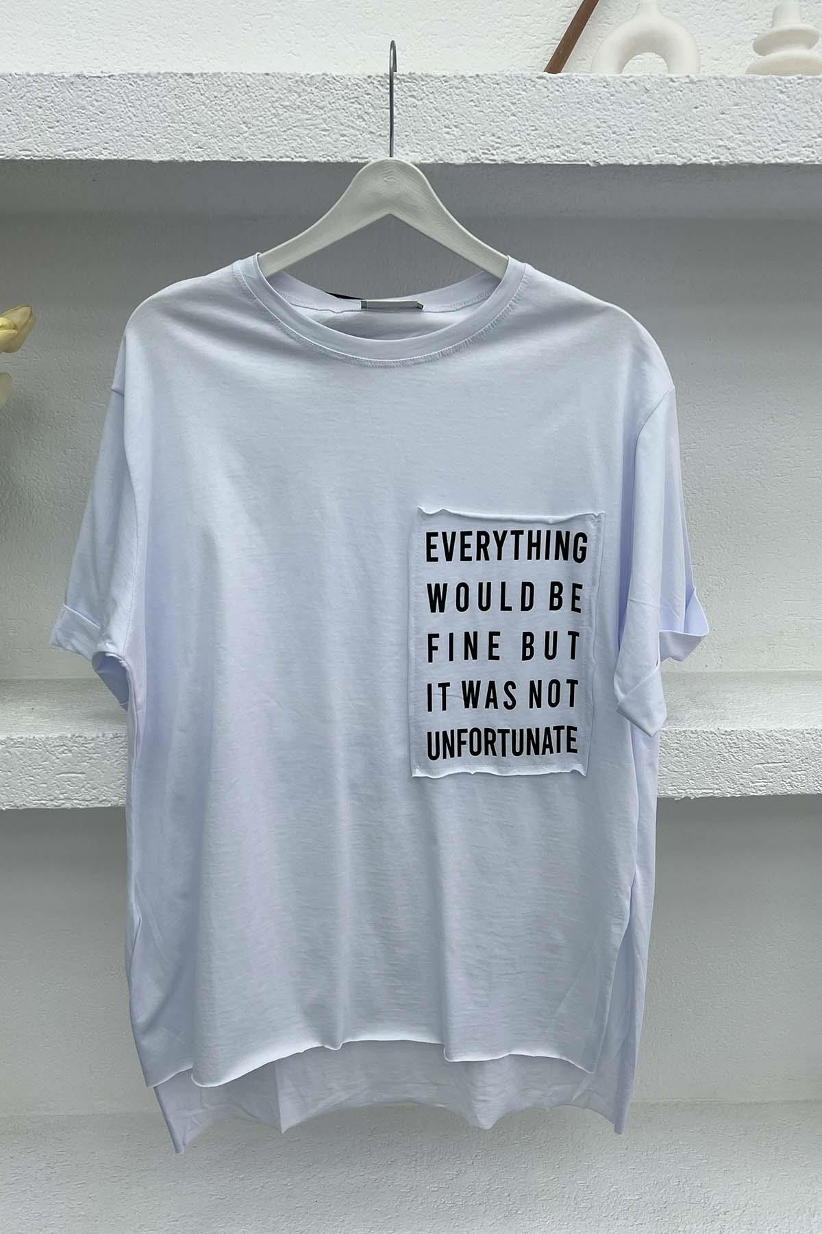 Cebi Yazı Baskılı T-Shirt Beyaz