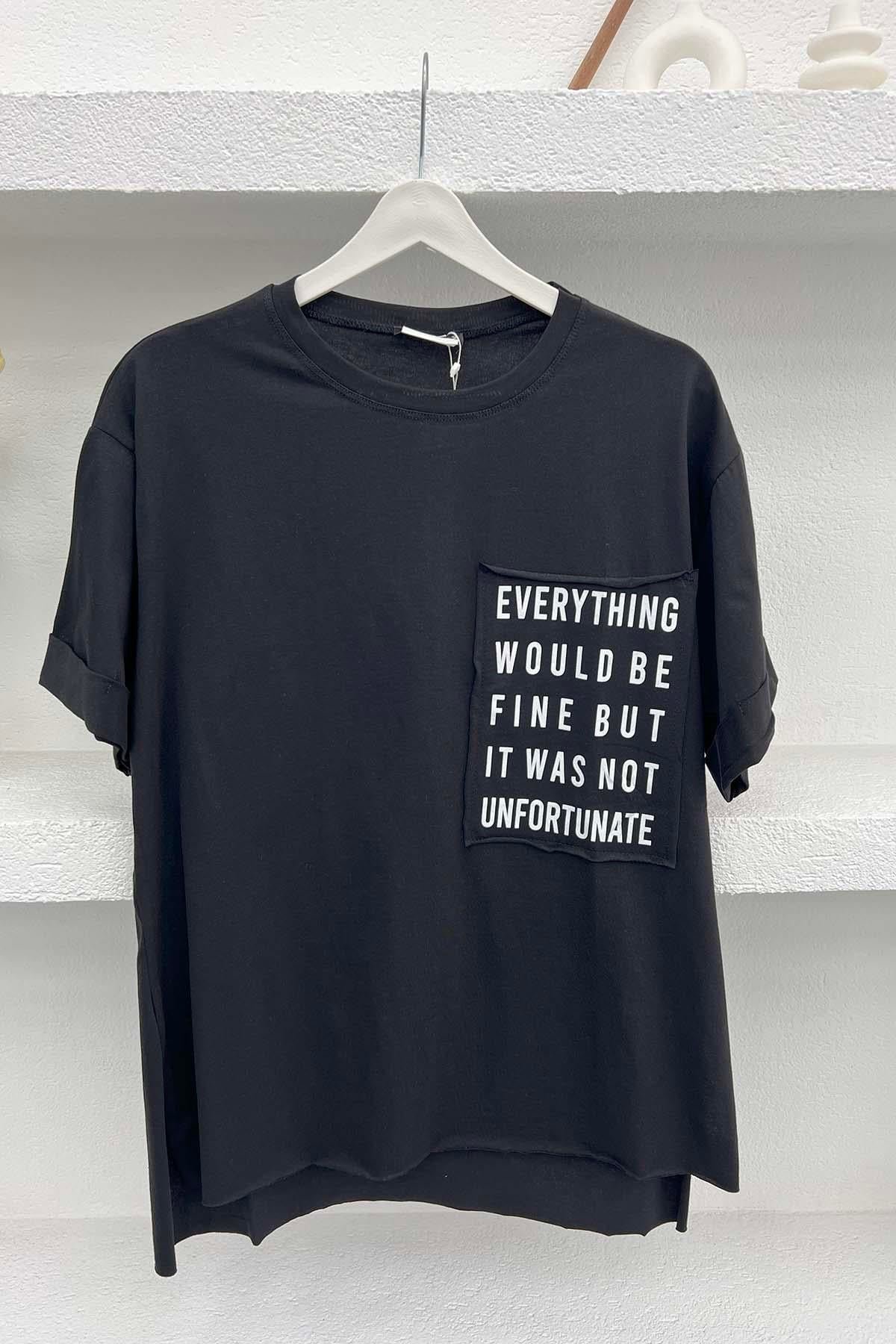 Cebi Yazı Baskılı T-Shirt Siyah