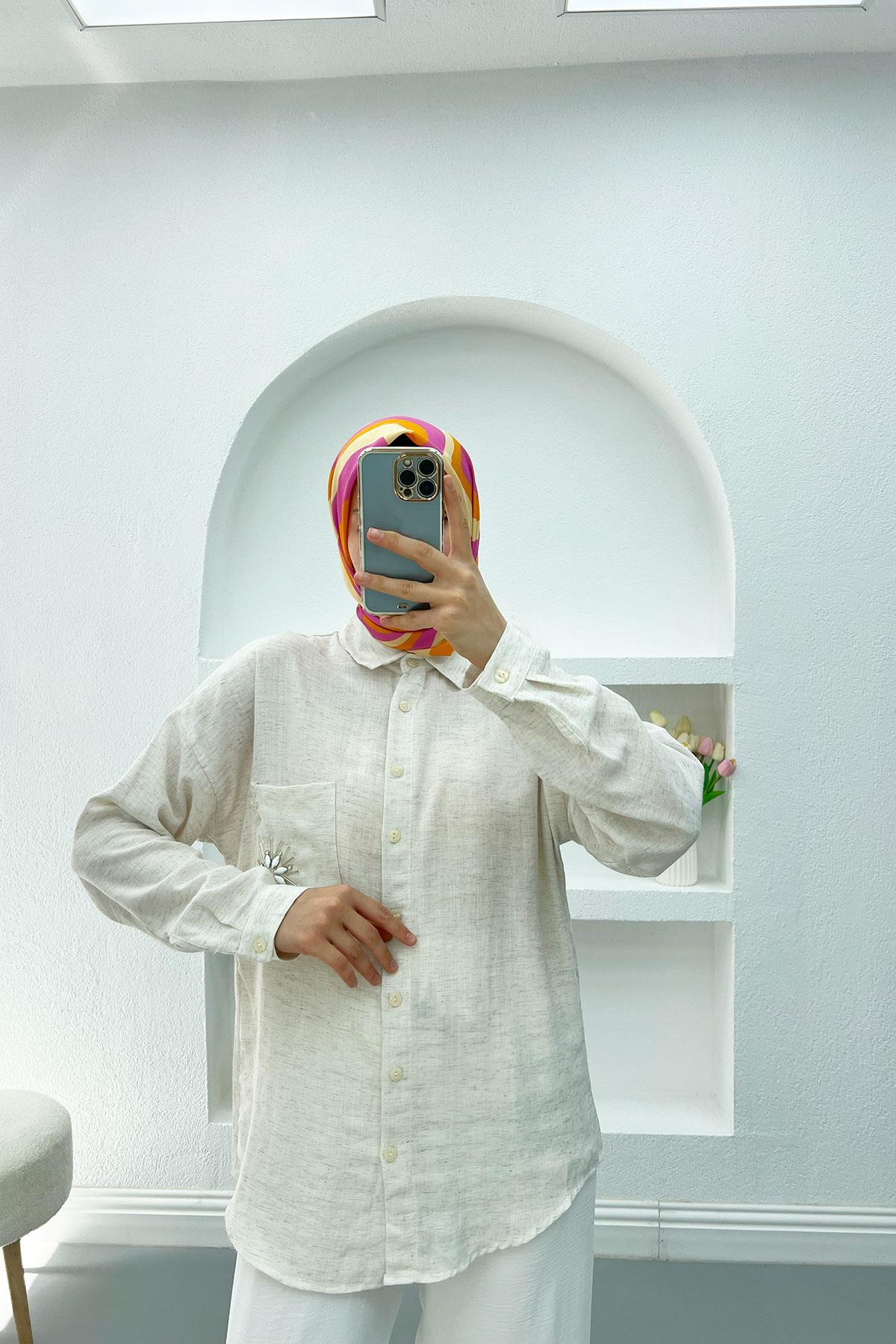 Cep Boncuklu Gömlek Krem