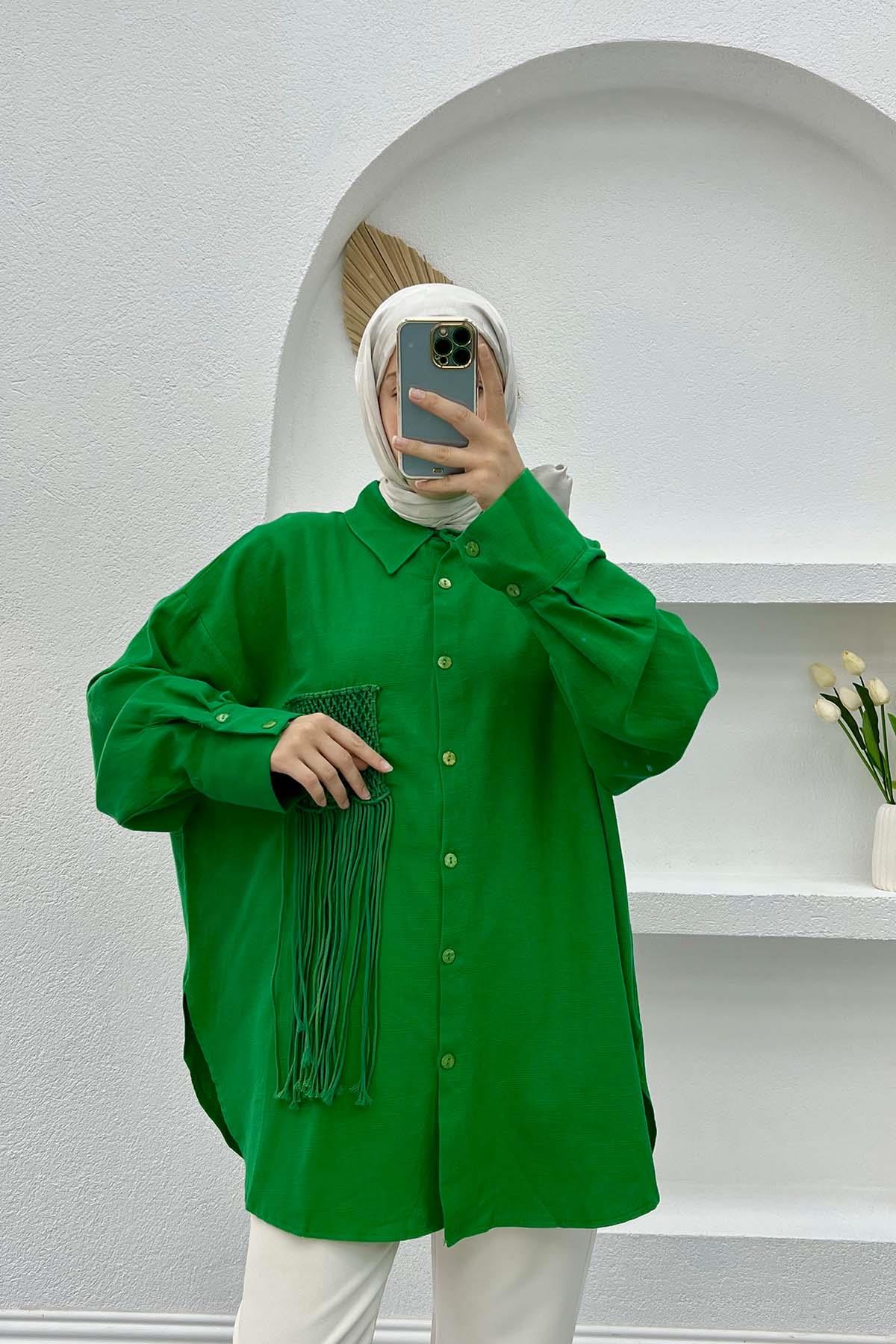 Cep Püsküllü Gömlek Çimen