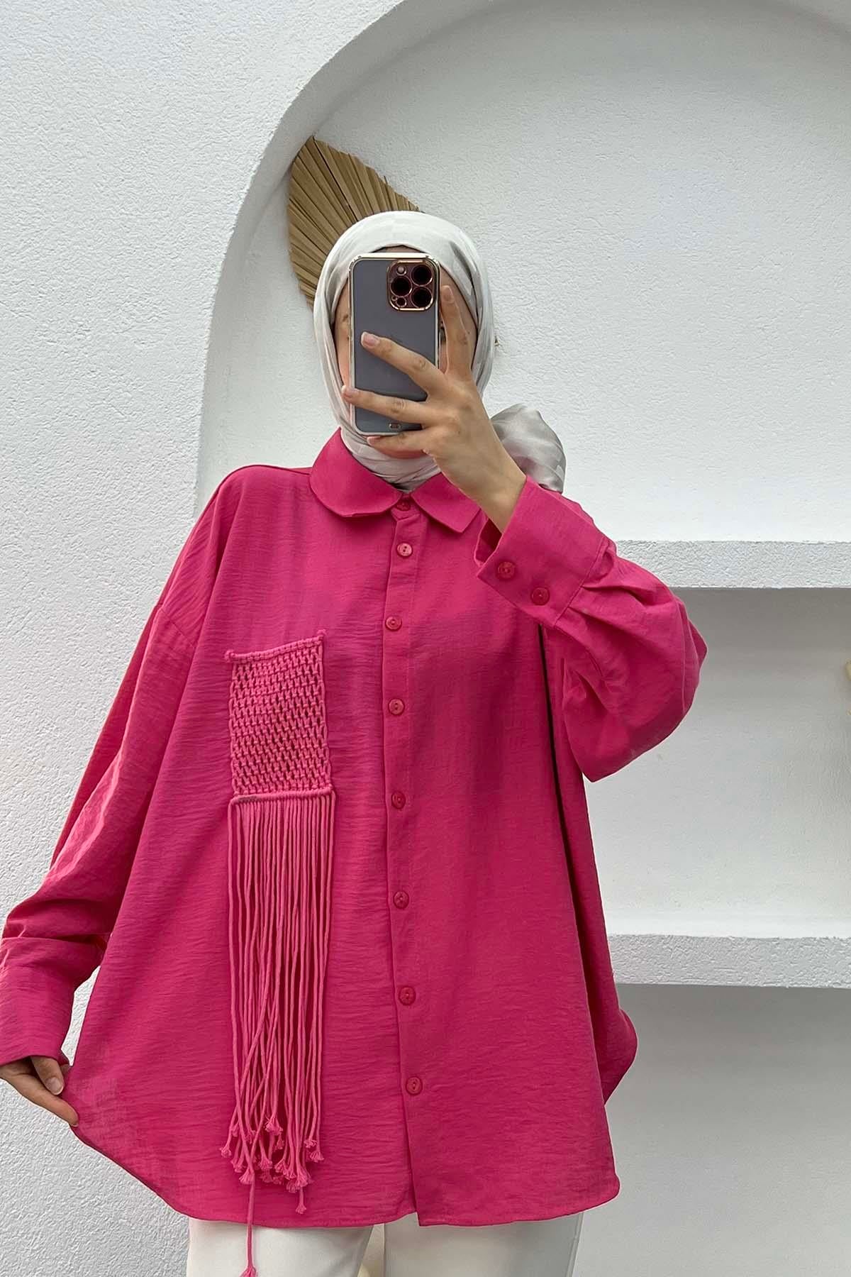 Cep Püsküllü Gömlek Fuşya