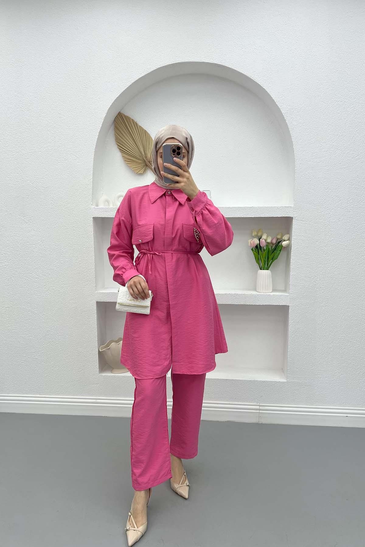 Cep Taşlı Takım Pembe