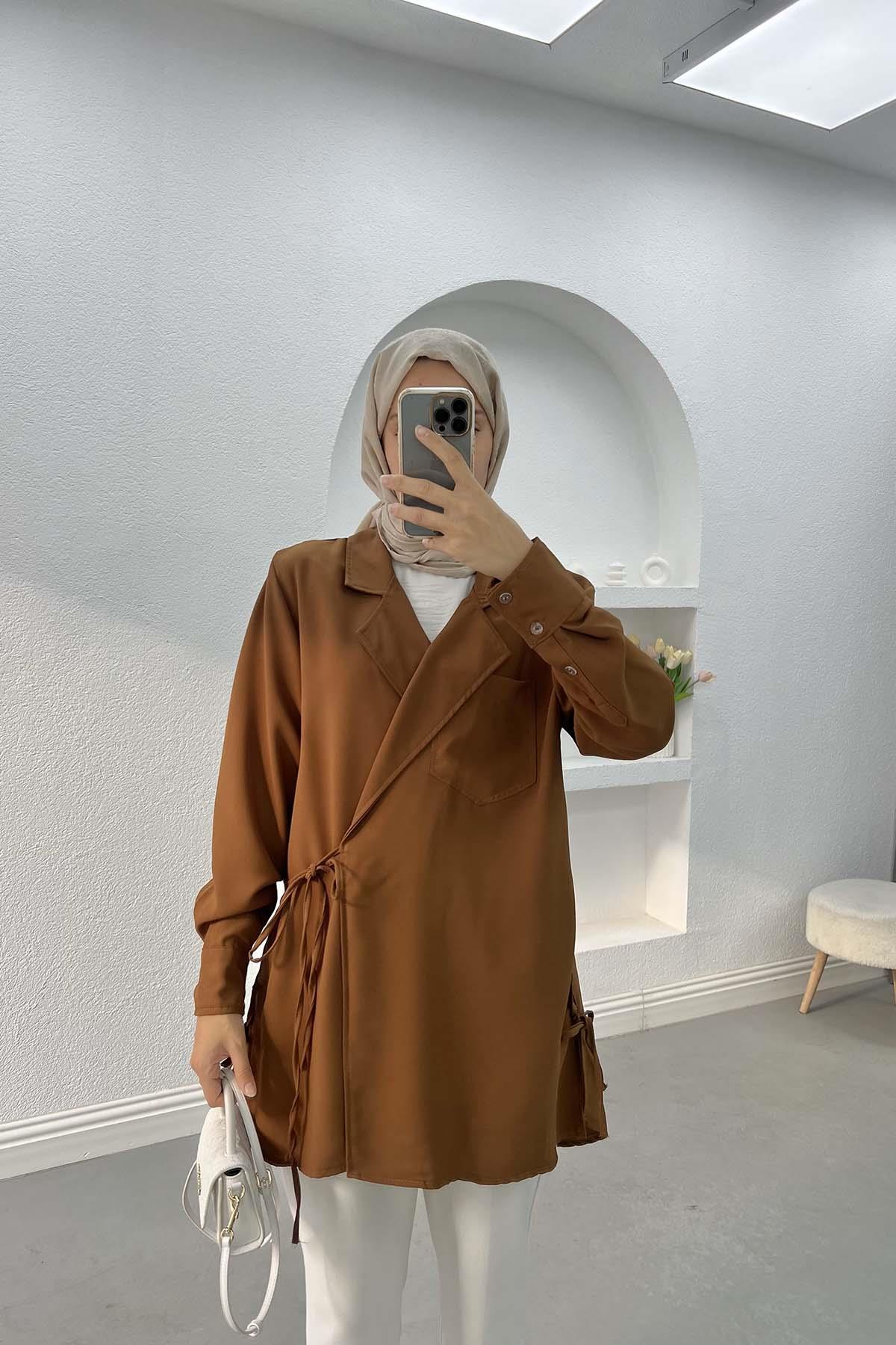 Cepli Bağlamalı Ceket Kahve