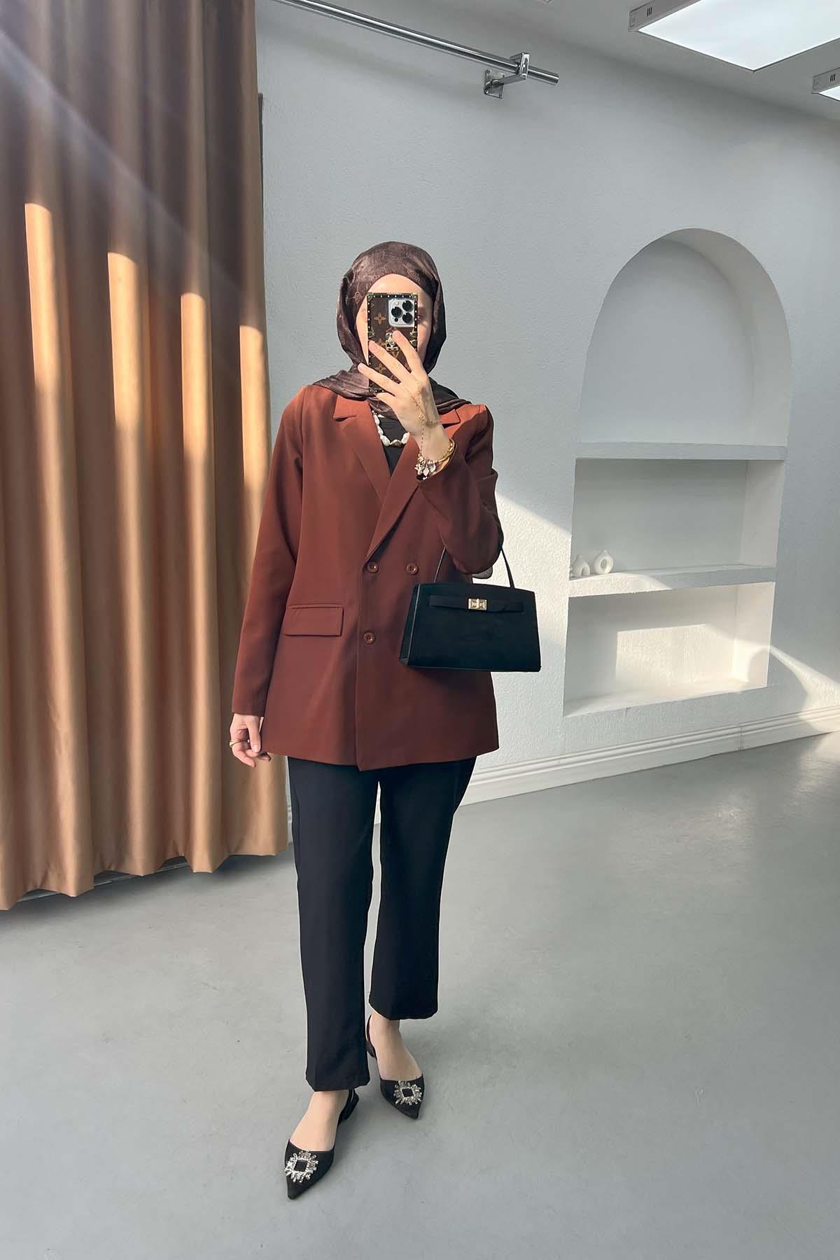 Cepli Blazer Ceket Kahve