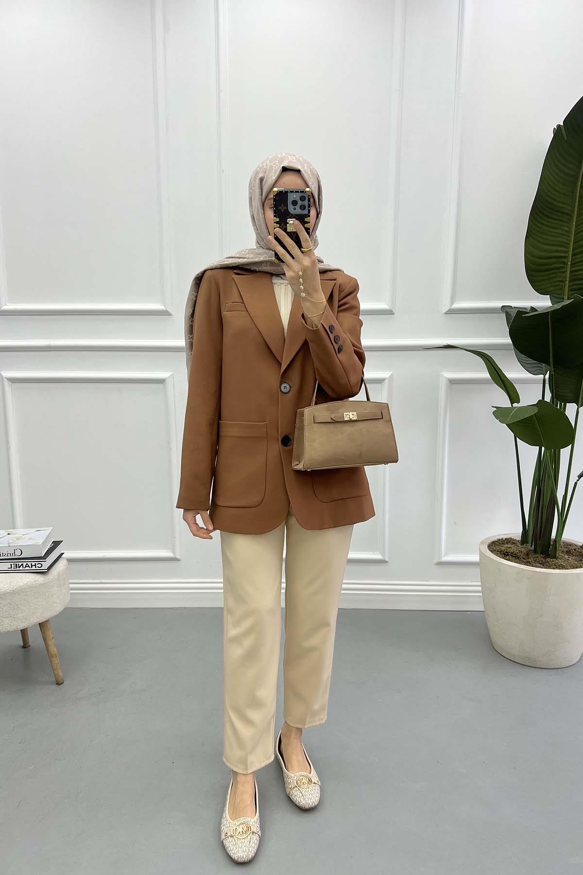 Cepli Blazer Ceket Kahve