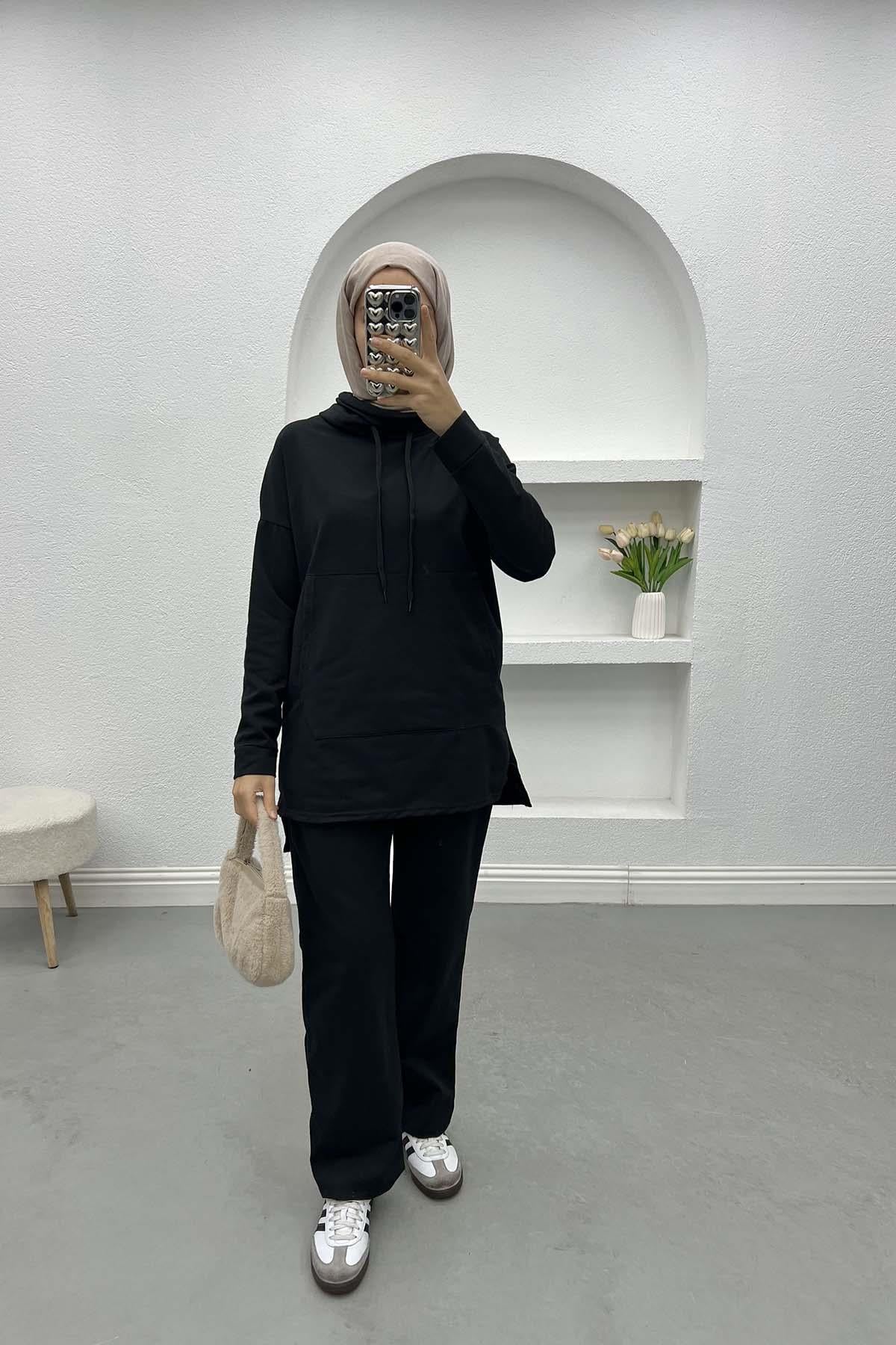 Cepli Kapüşonlu Takım Siyah