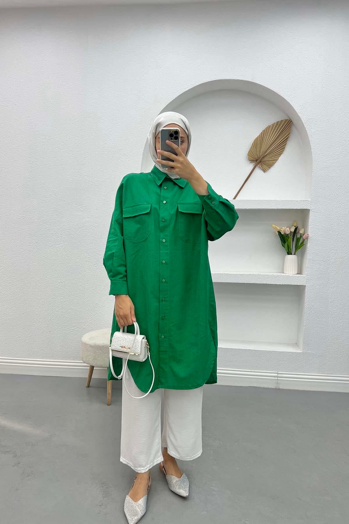 Cepli Keten Tunik Benetton Yeşil