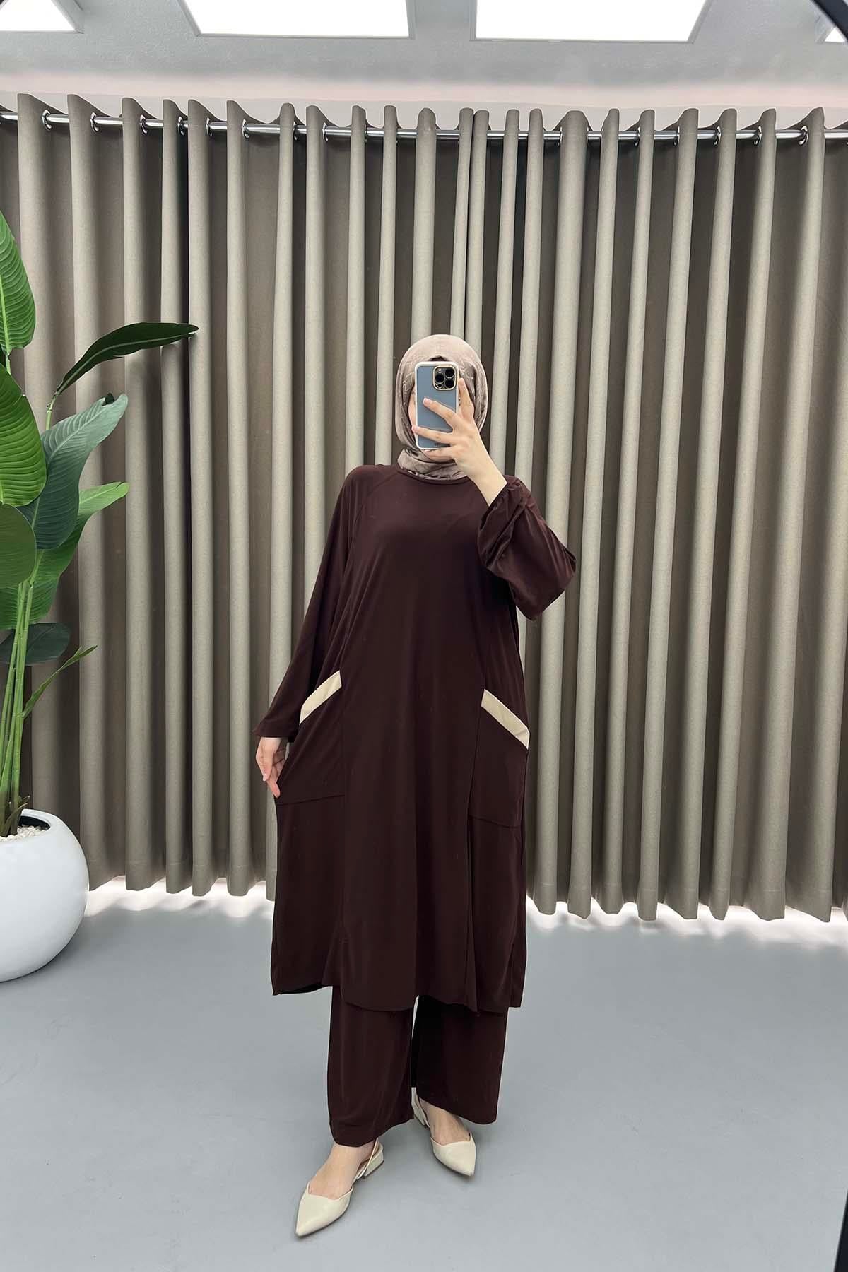 Cepli Tunik Takım Kahve