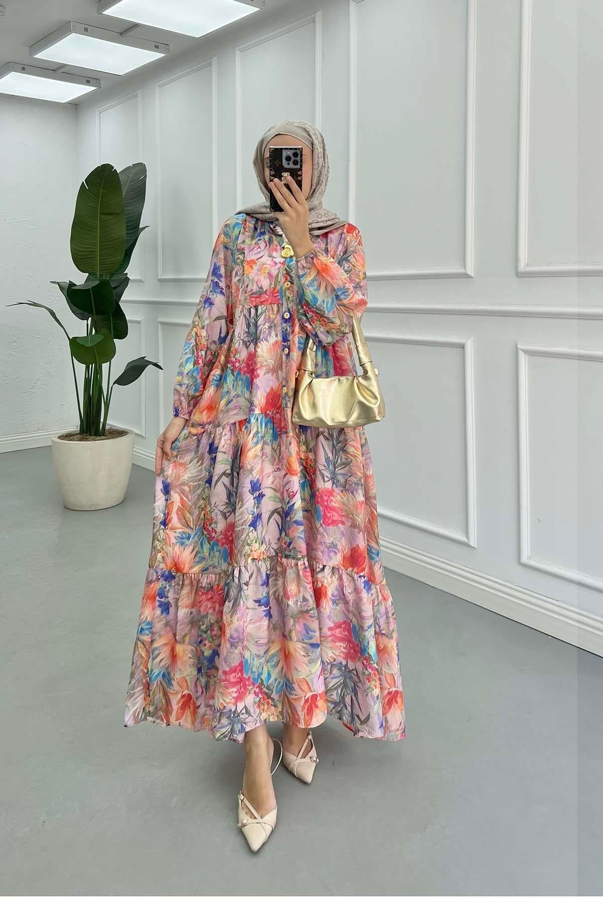 Çiçek Desen Mango Elbise Lila