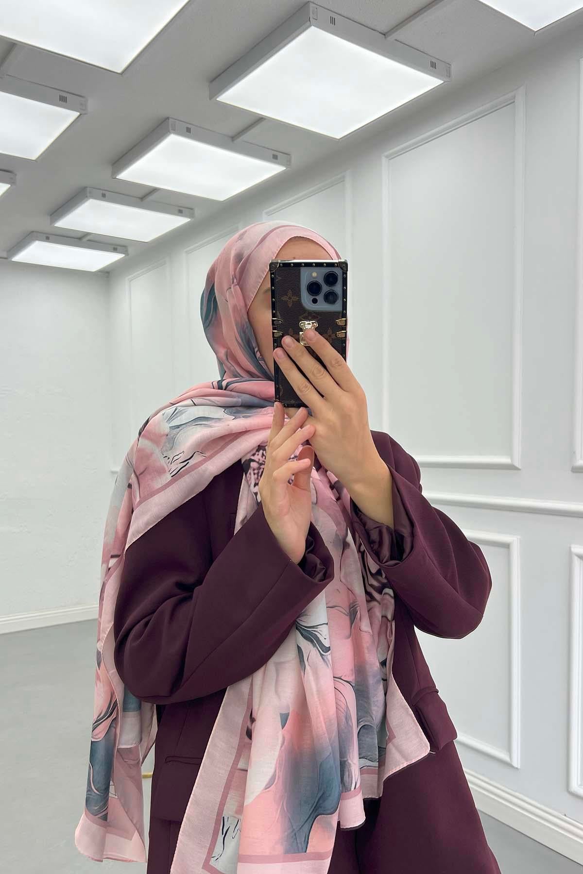 Çiçek Desenli Şal Pembe