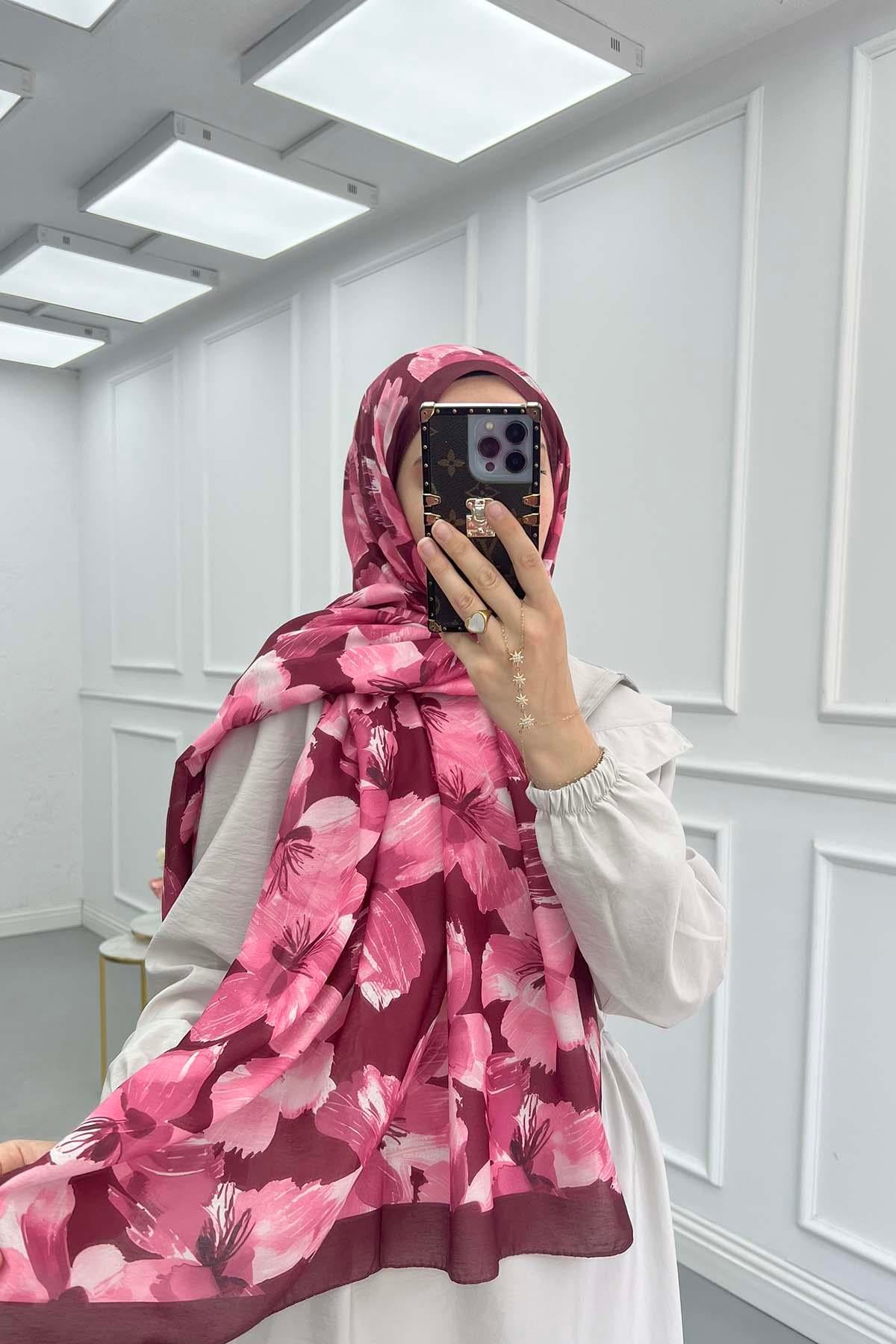 Çiçek Desenli Şal Vişne Çürüğü