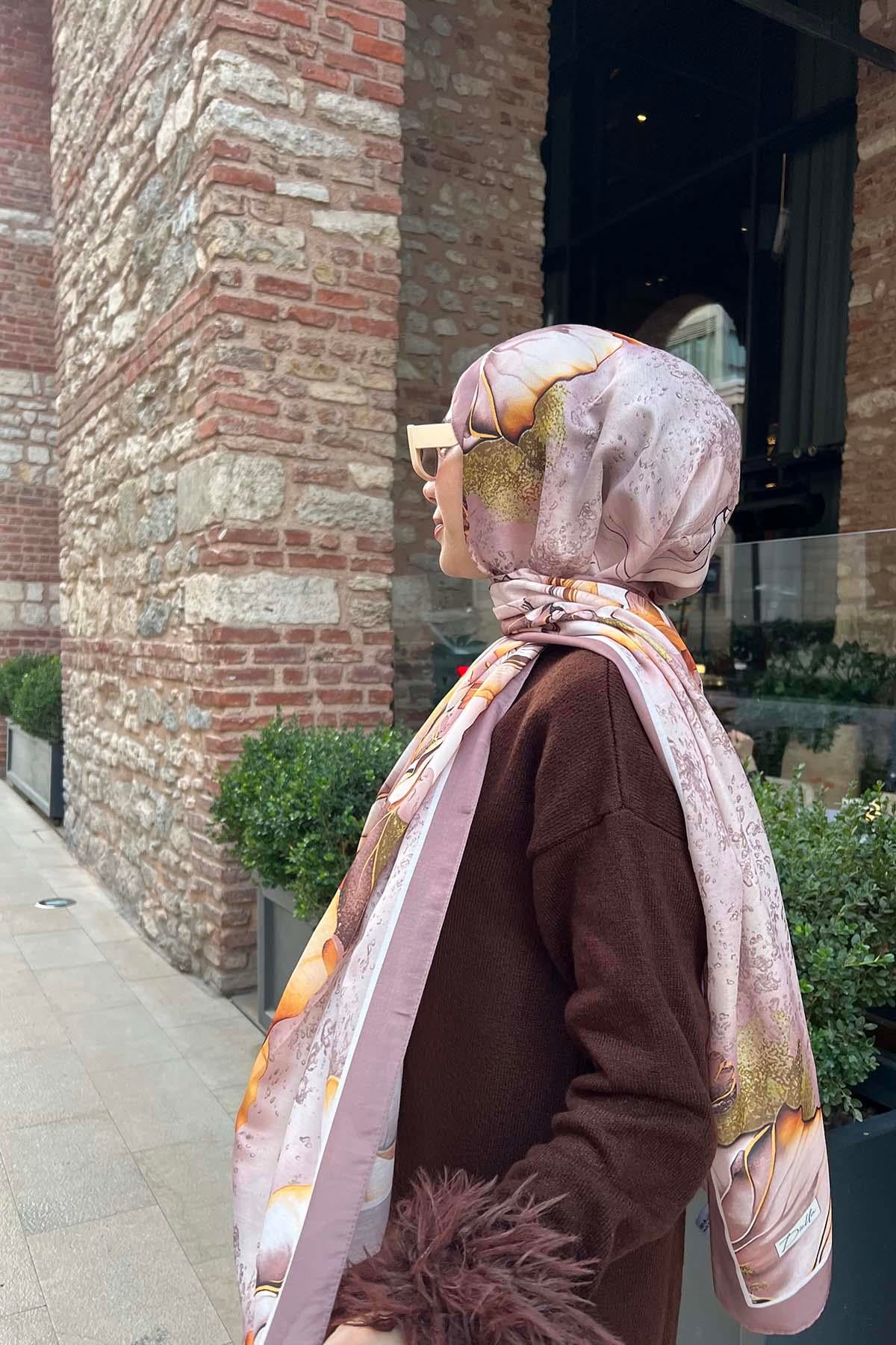 Çiçek Desenli Şal Vizon