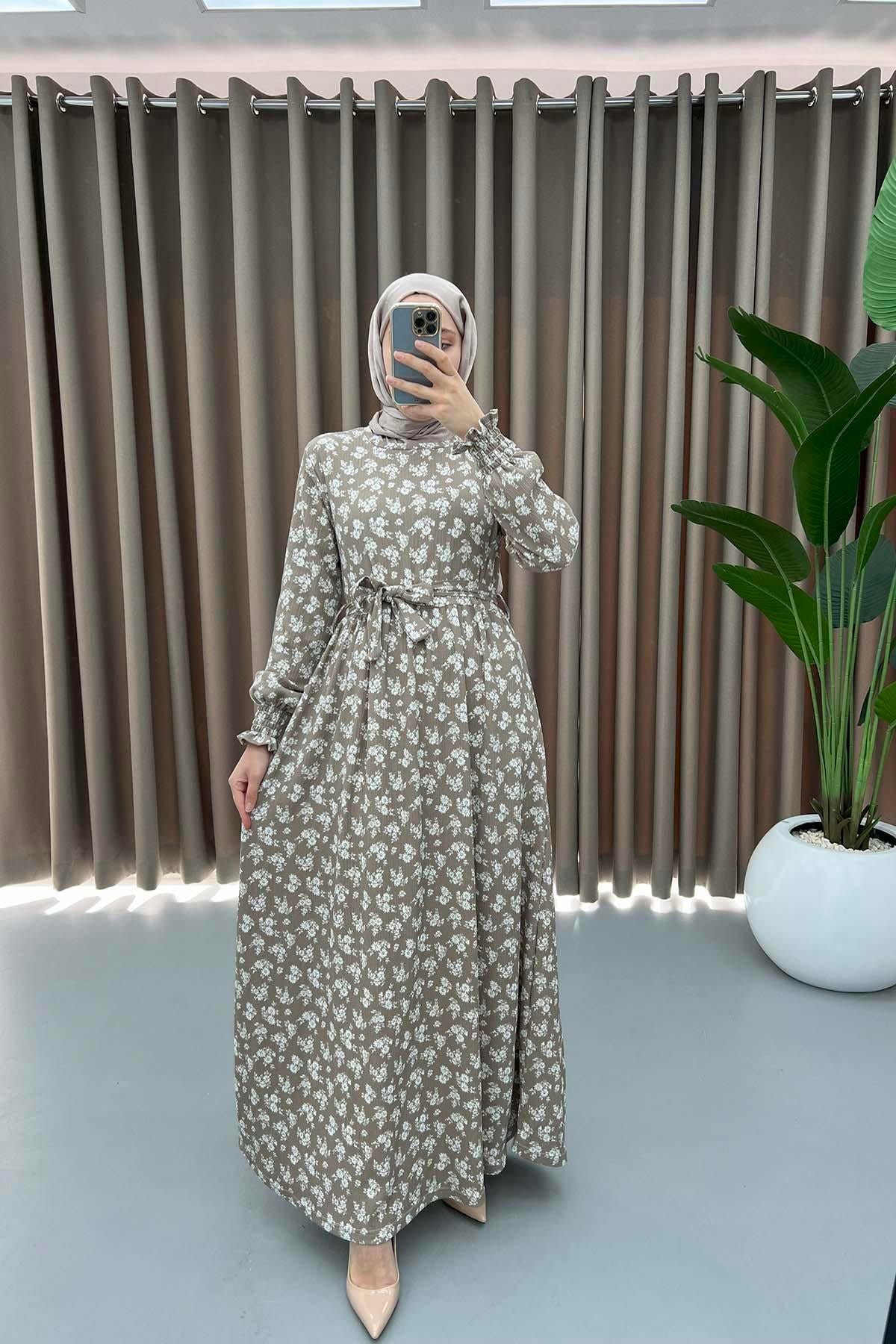 Çiçekli Elbise Kahve