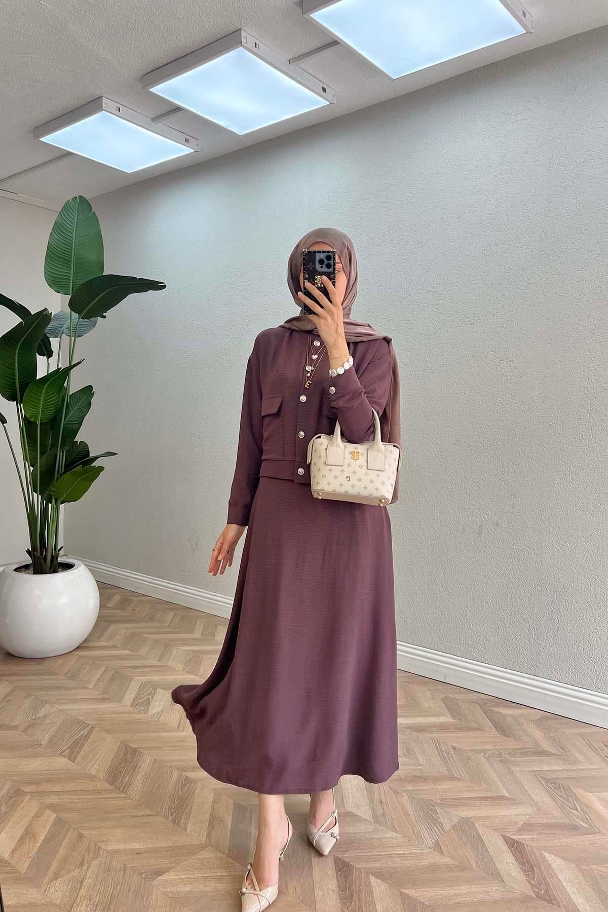 Çıtçıtlı Etek Takım Mor