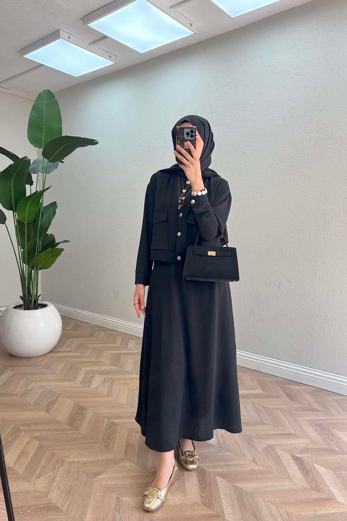Çıtçıtlı Etek Takım Siyah
