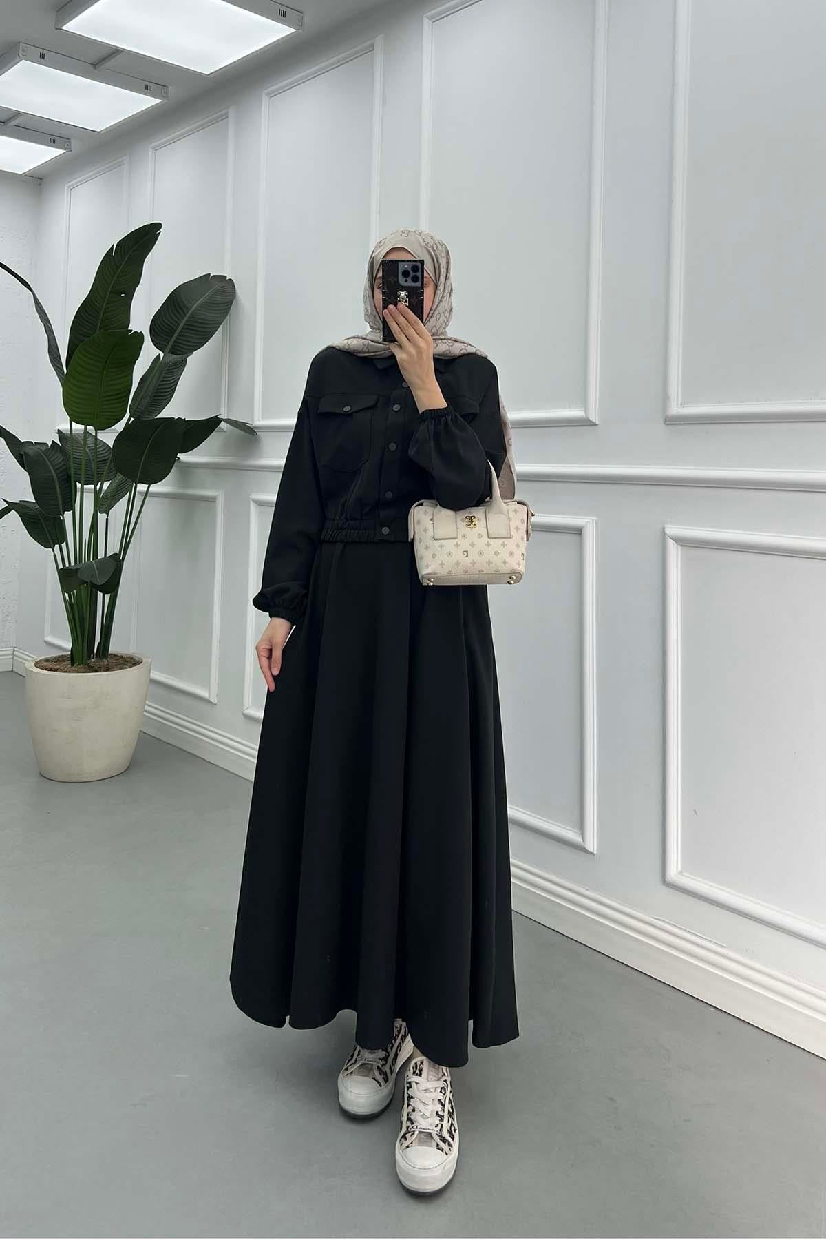 Çıtçıtlı Sahra Crop Double Takım Siyah
