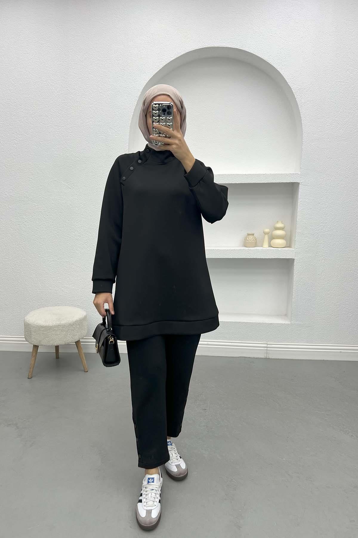 Çıtçıtlı Scuba Takım Siyah