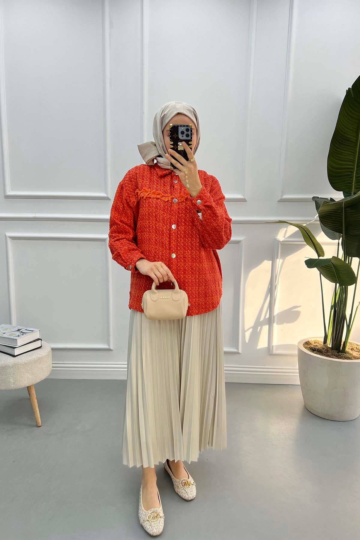 Çıtçıtlı Tüvit Ceket Mercan