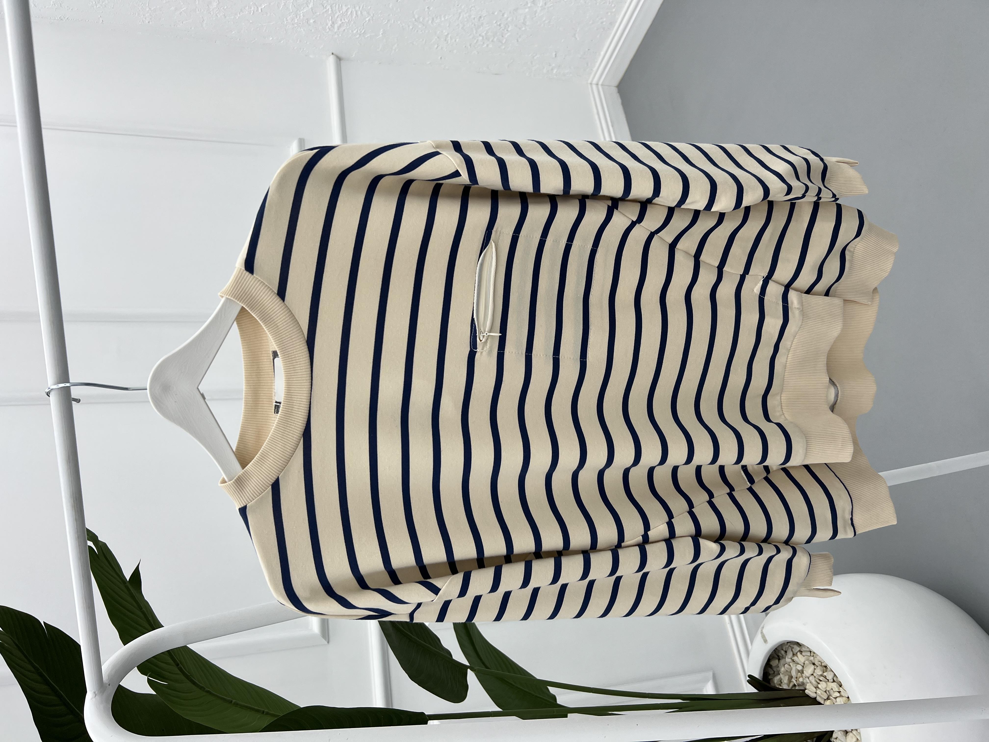 Çizgili Sweatshirt Bej-Lacivert