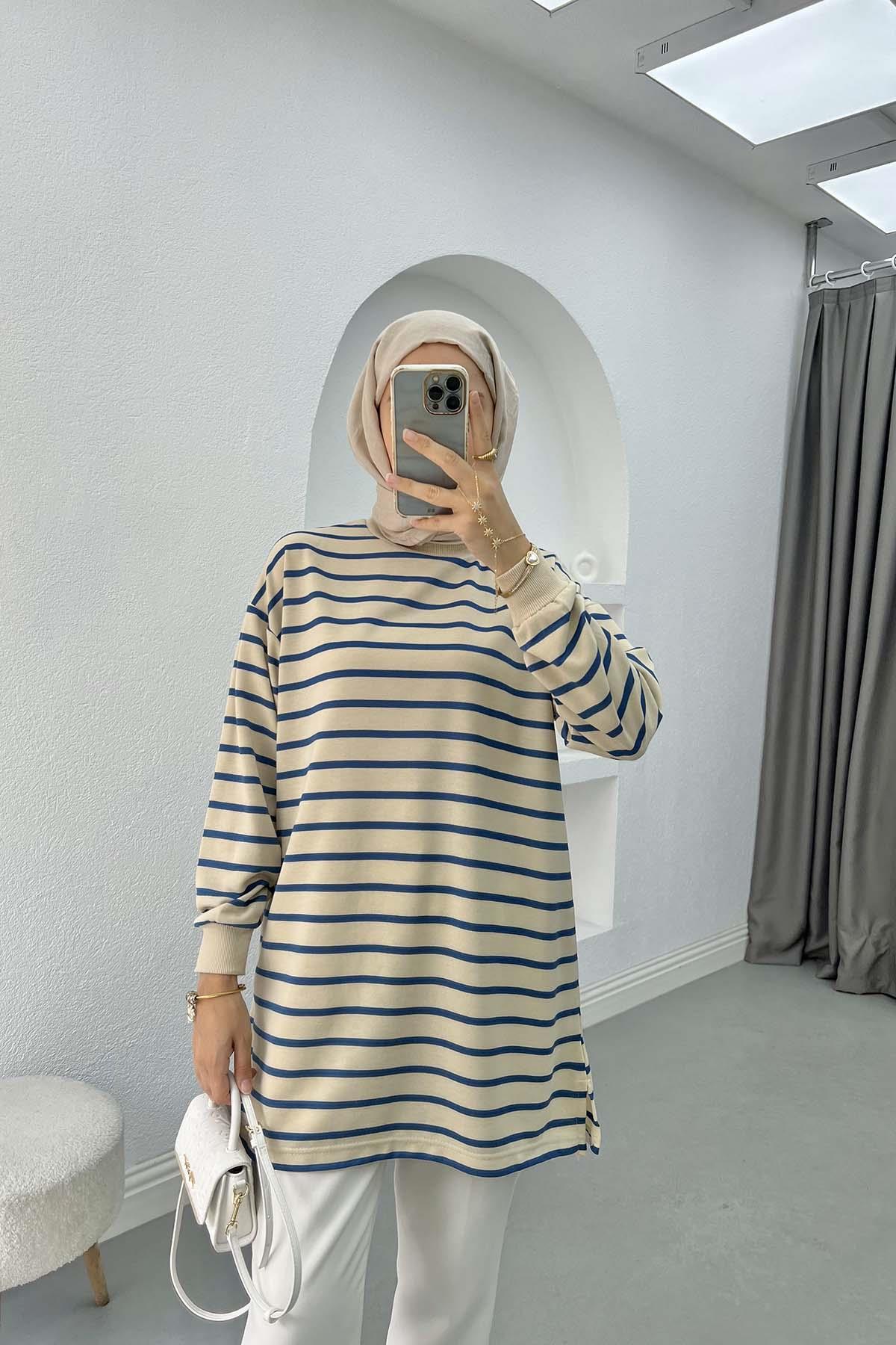 Çizgili Sweatshirt Lacivert