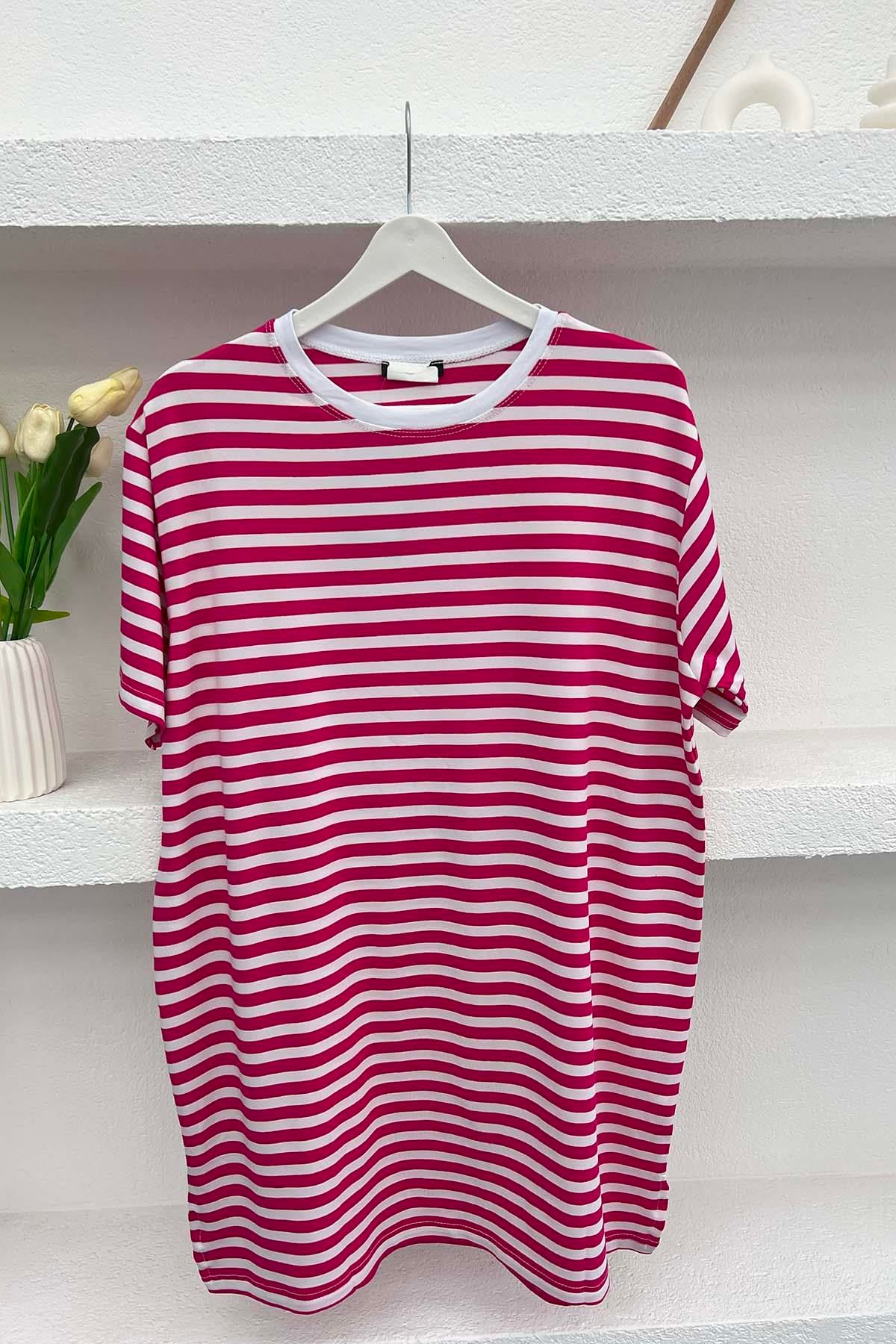 Çizgili T-Shirt Fuşya