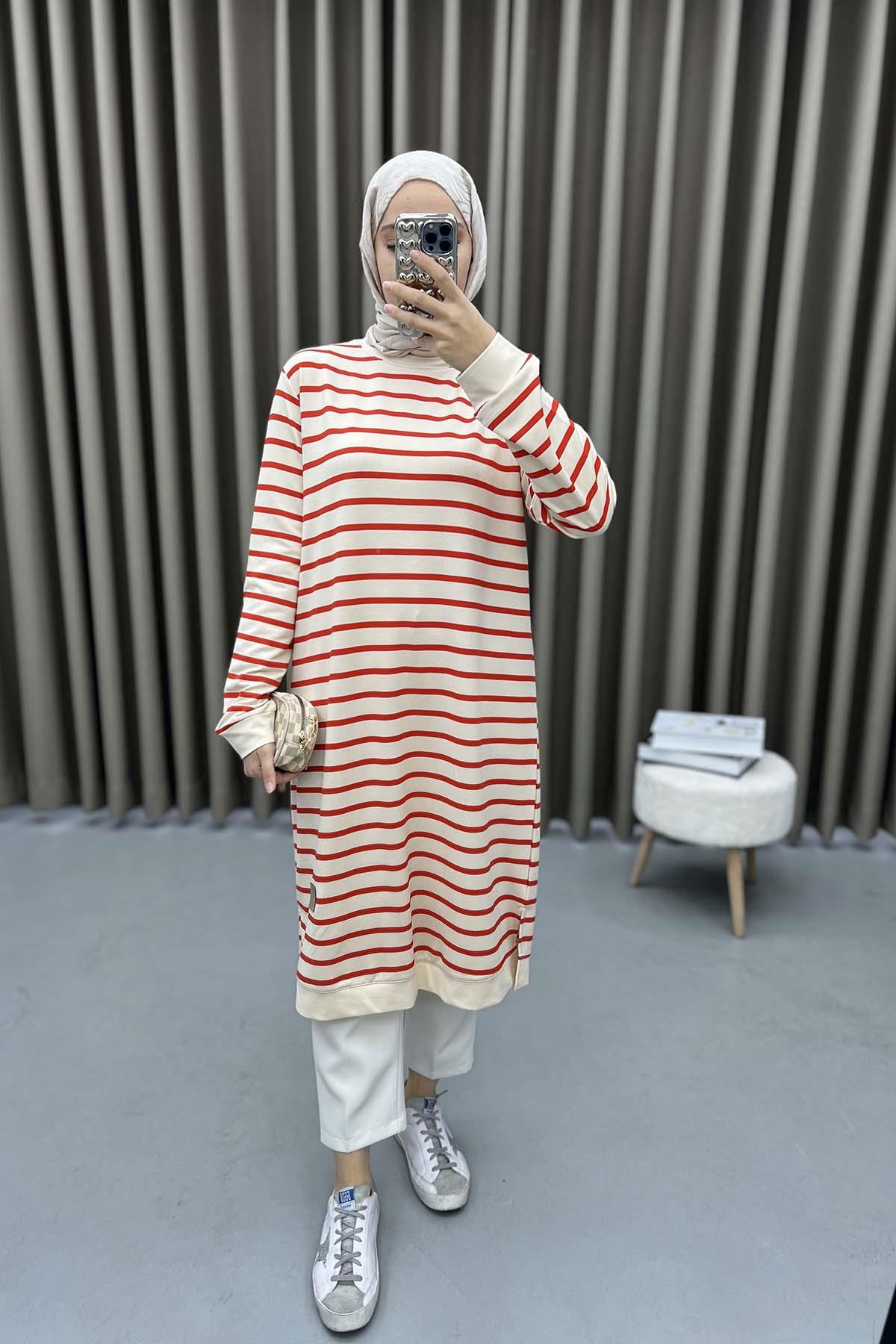 Çizgili Tunik Kırmızı