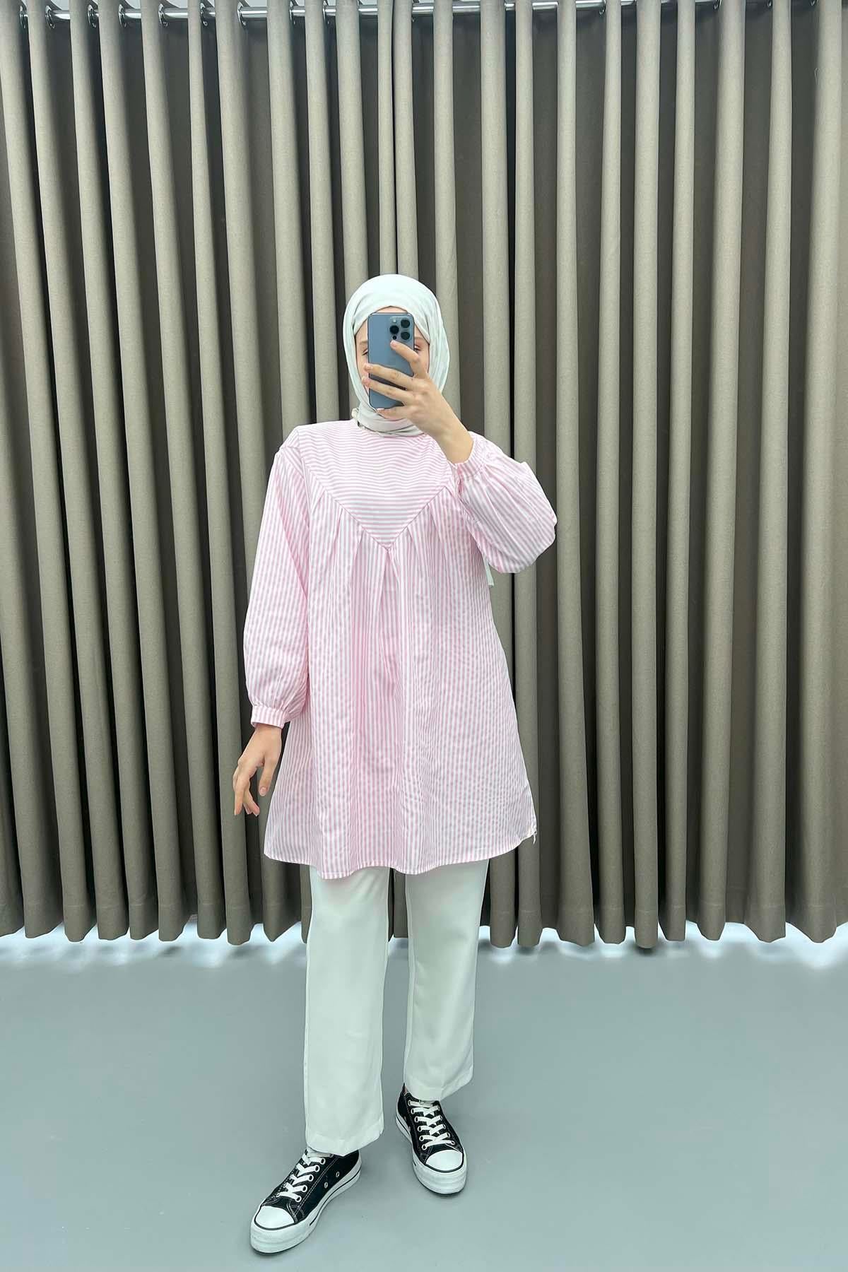 Çizgili Tunik Pembe