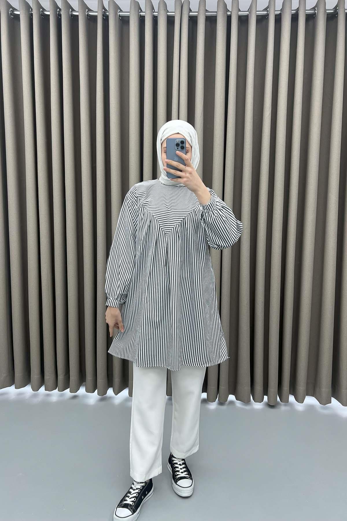 Çizgili Tunik Siyah