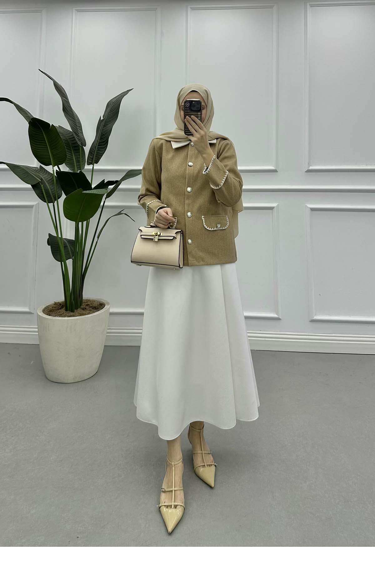 Çoban Dikişli Kaşe Ceket Sütlü Kahve