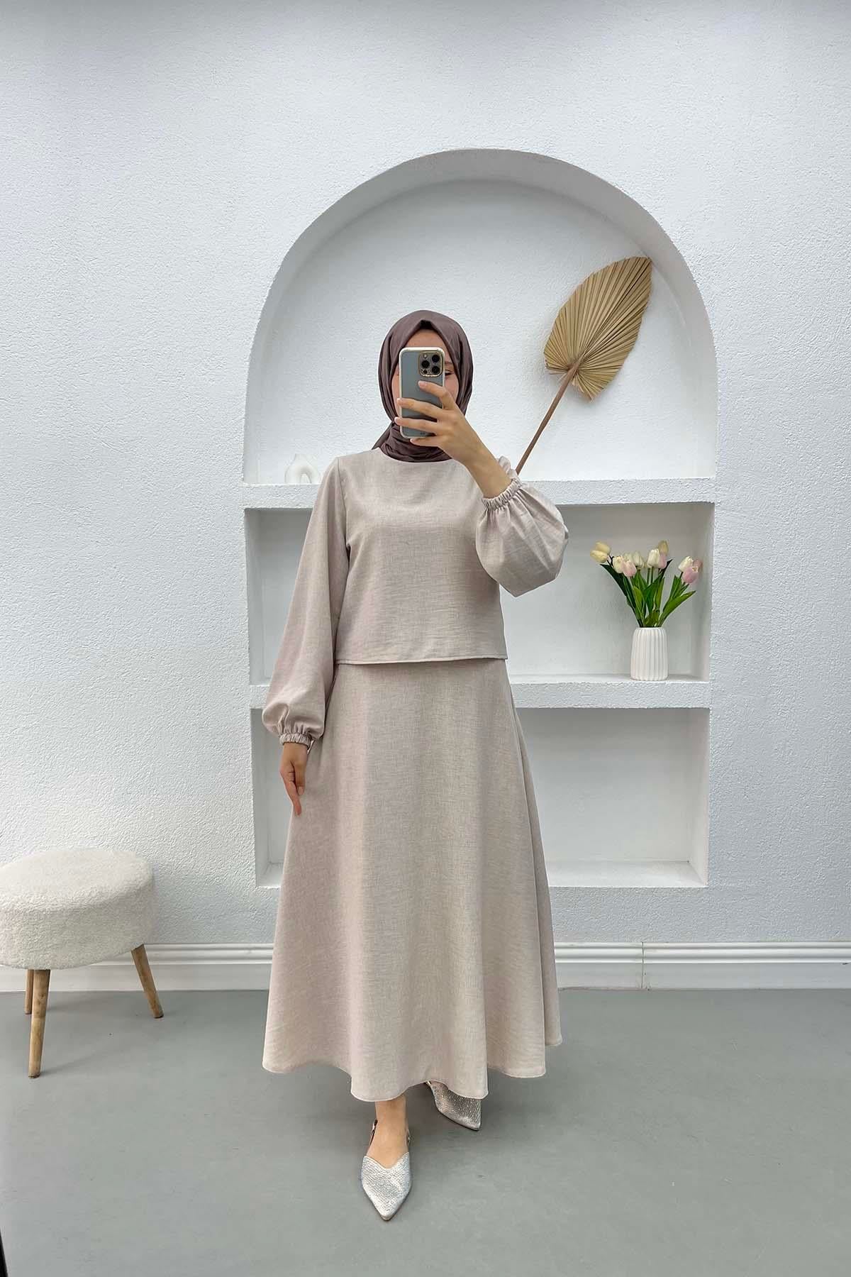 Crop Bluz Etek Takım Taş