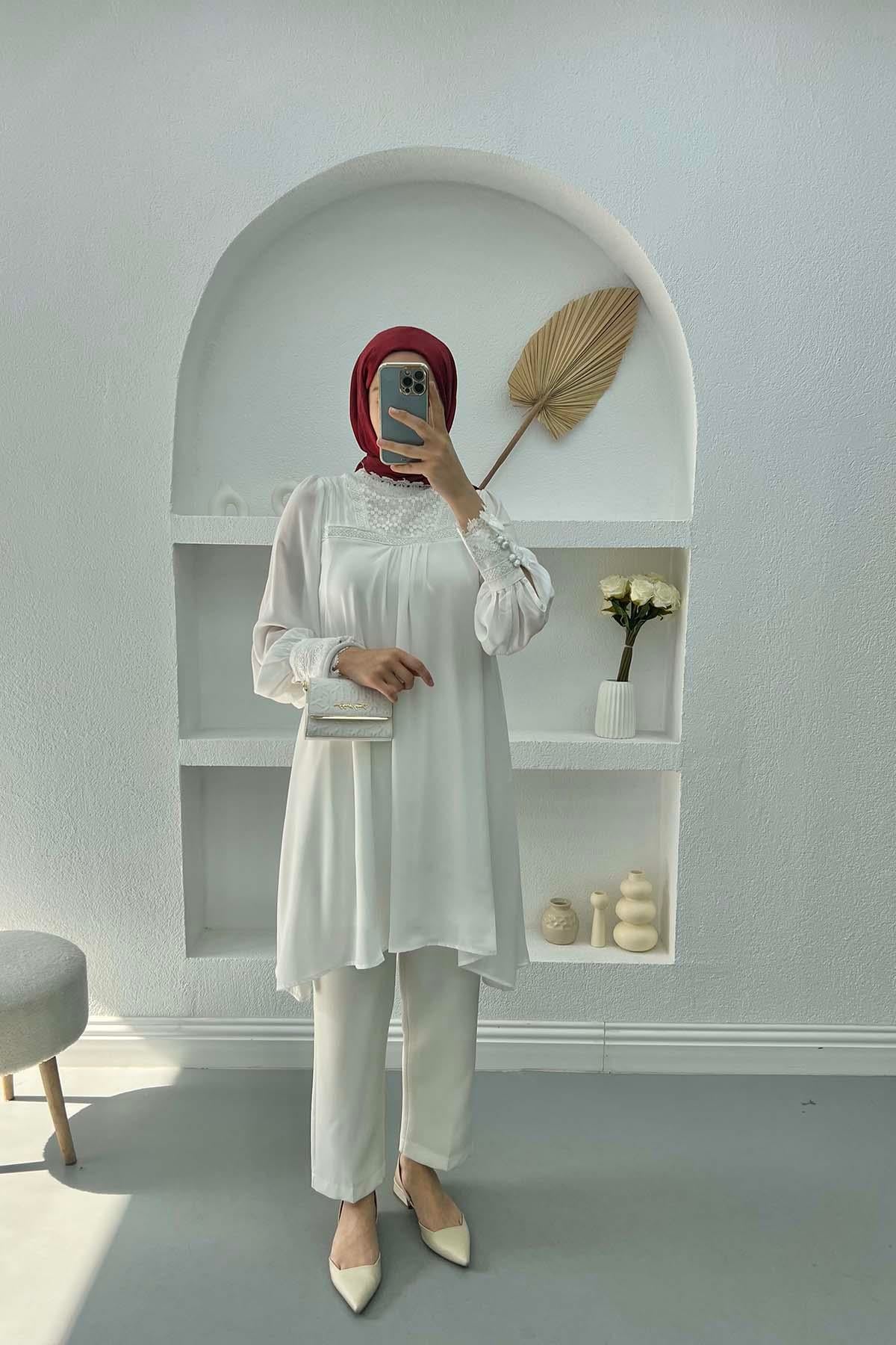 Dantelli Tunik Beyaz