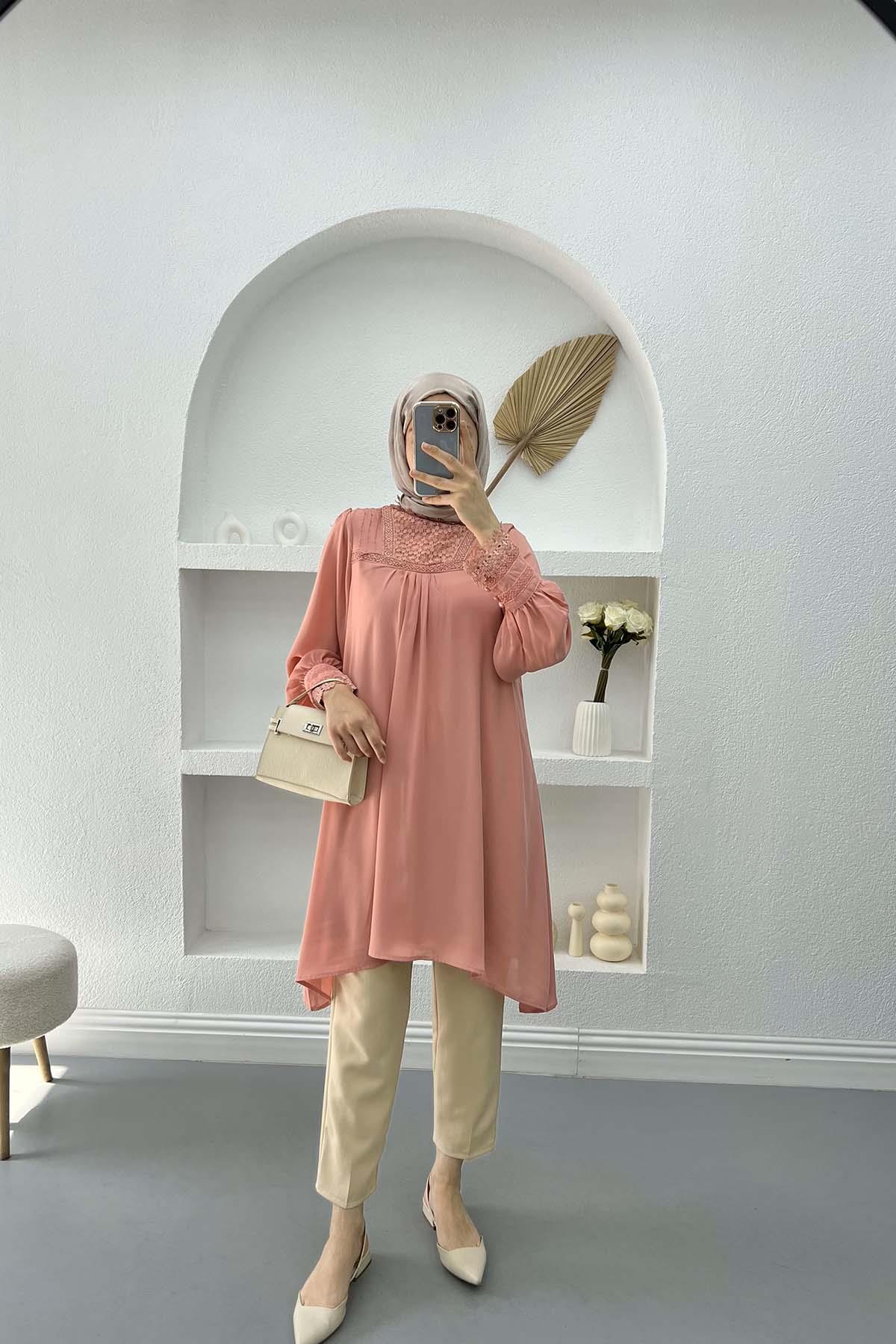 Dantelli Tunik Pembe