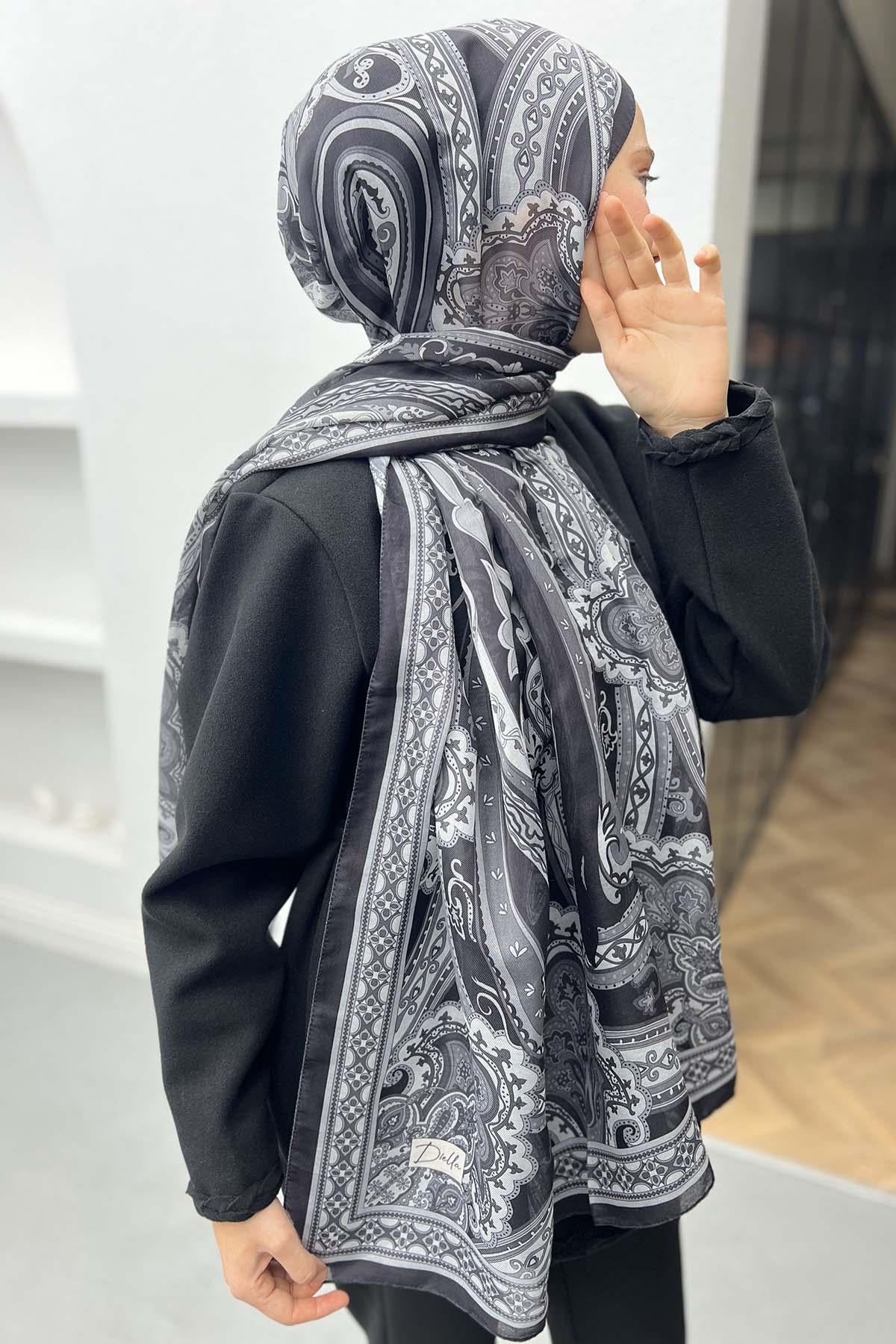 Desenli Etnik Şal Siyah