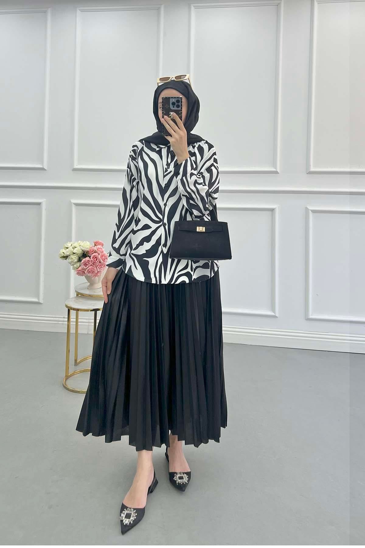 Desenli Gömlek Siyah