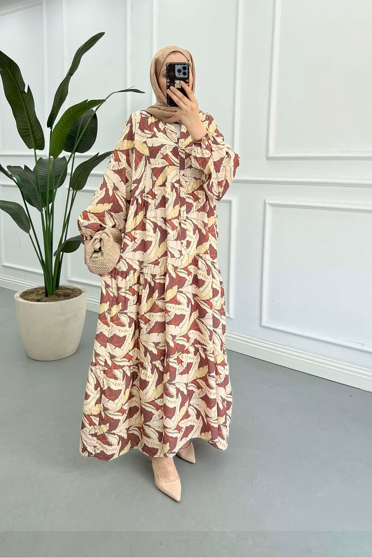 Desenli Mango Elbise Kahve