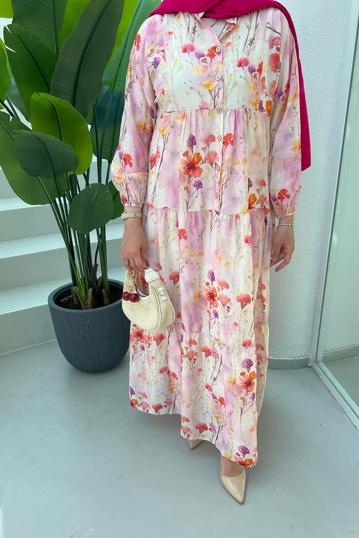 Desenli Mango Elbise Lila