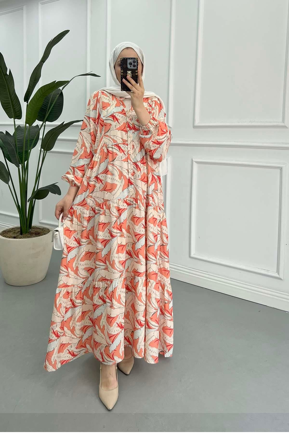 Desenli Mango Elbise Somon