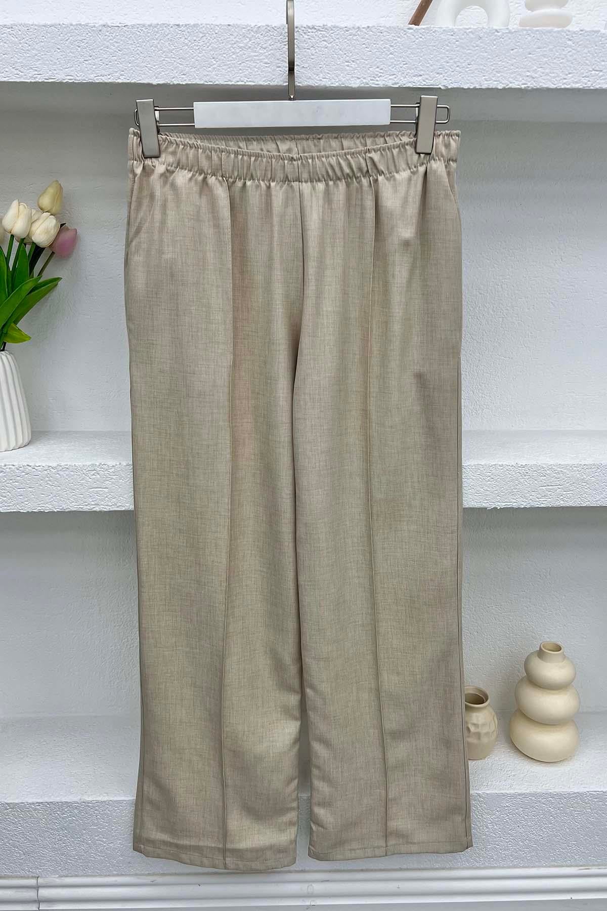 Dikiş Detaylı Pantolon Bej