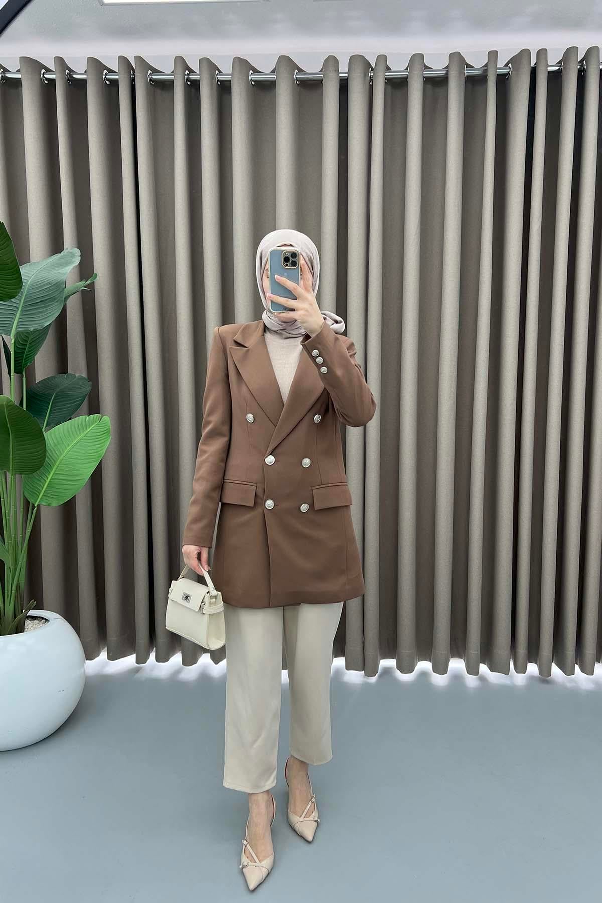 Düğmeli Blazer Ceket Kahve