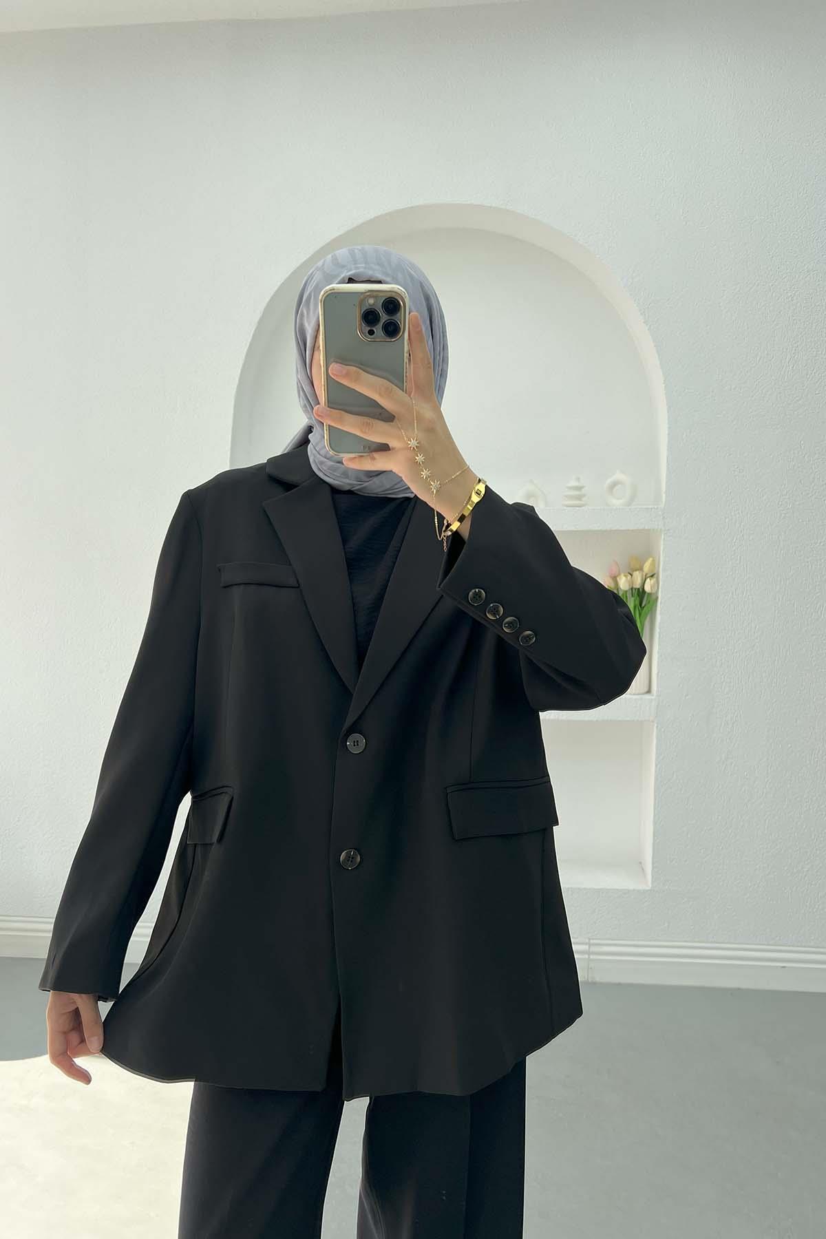Düğmeli Blazer Ceket Siyah