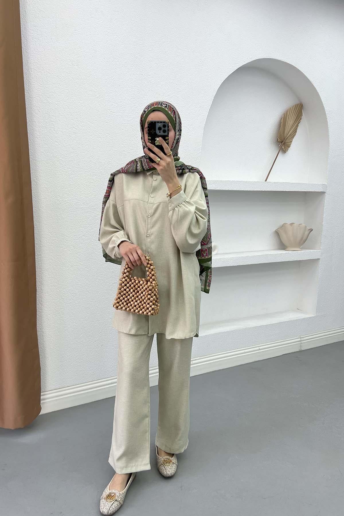 Düğmeli Gömlek Takım Soft Yeşil