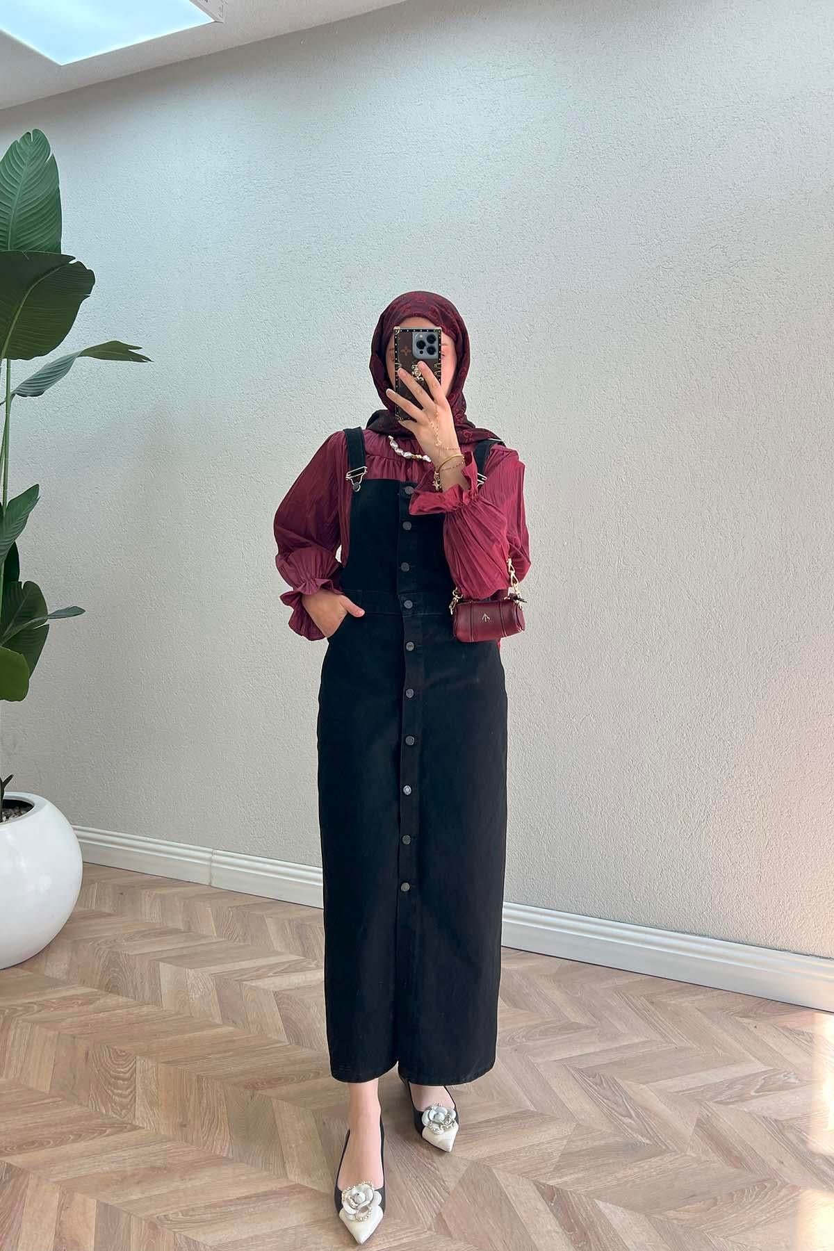 Düğmeli Kot Jile Siyah