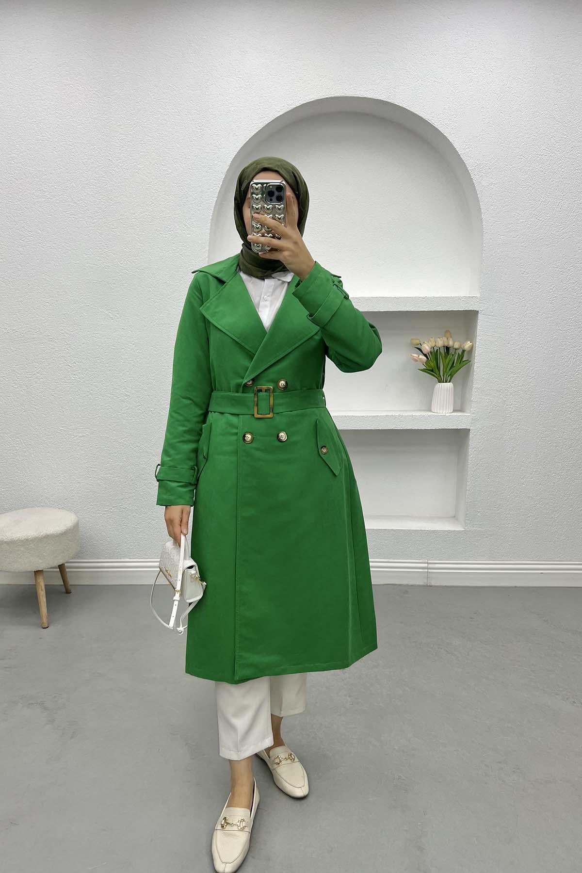 Düğmeli Trençkot Benetton Yeşil