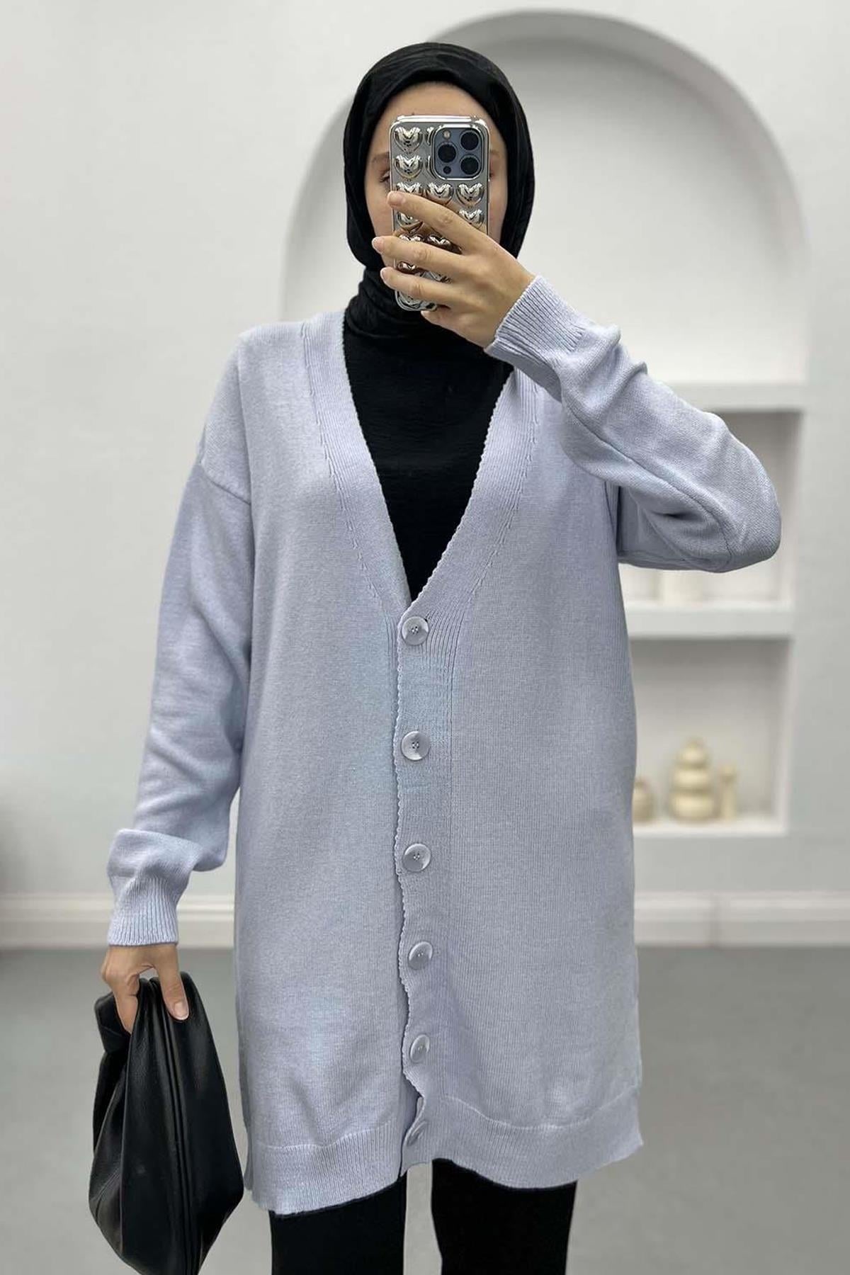 Düğmeli Triko Hırka Bebe Mavi