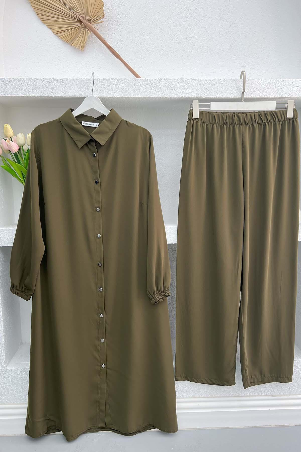 Düğmeli Tunik Takım Haki