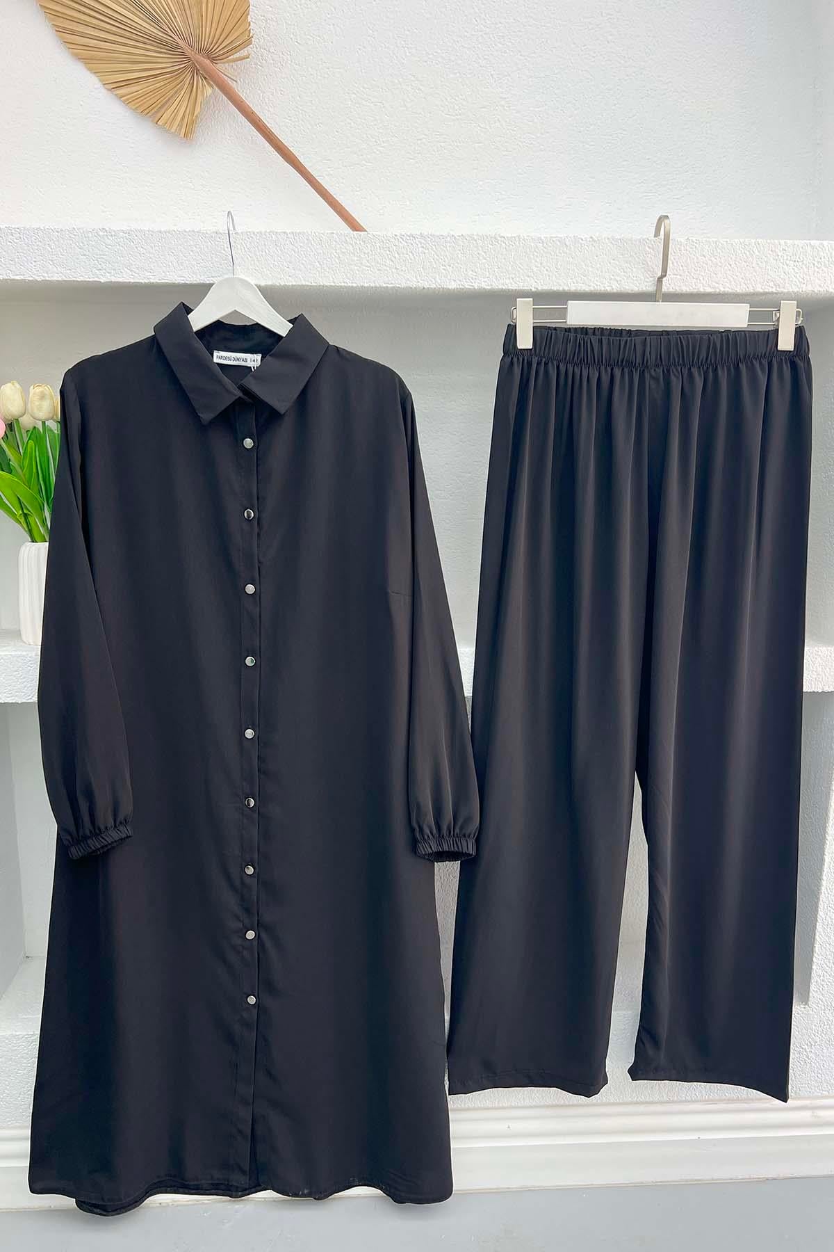 Düğmeli Tunik Takım Siyah
