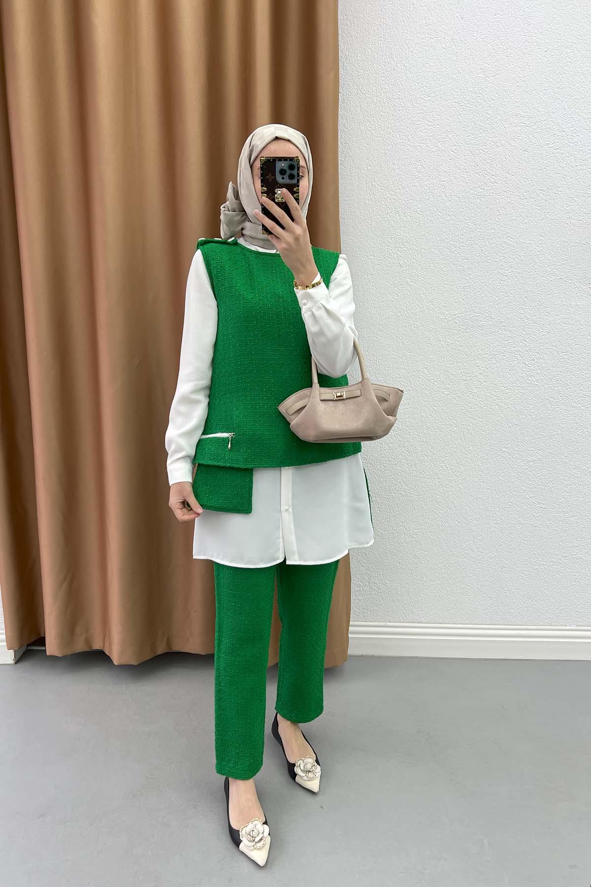 Düğmeli Tüvit Takım Benetton Yeşil
