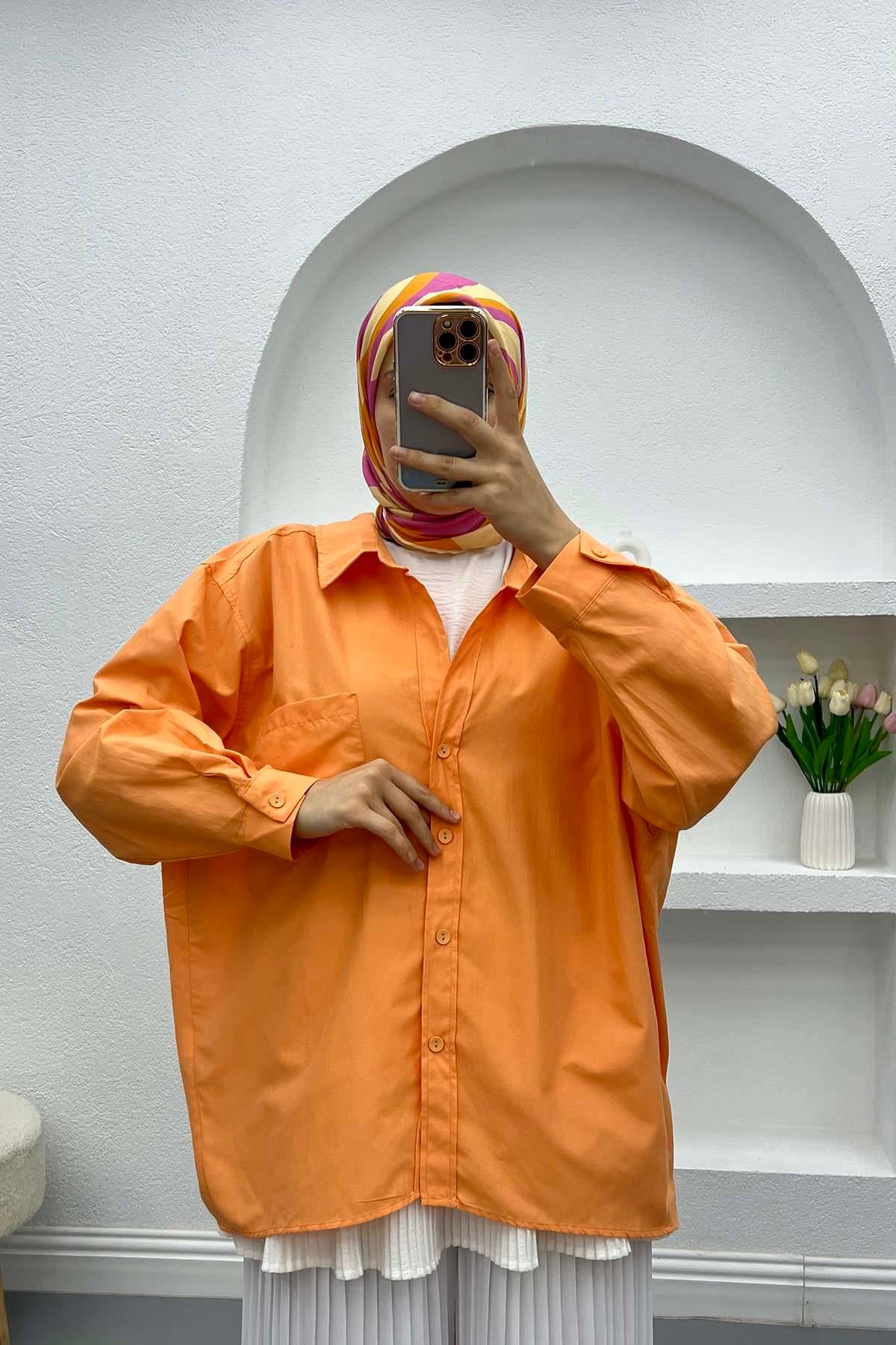 Düşük Omuzlu Oversize Gömlek Turuncu