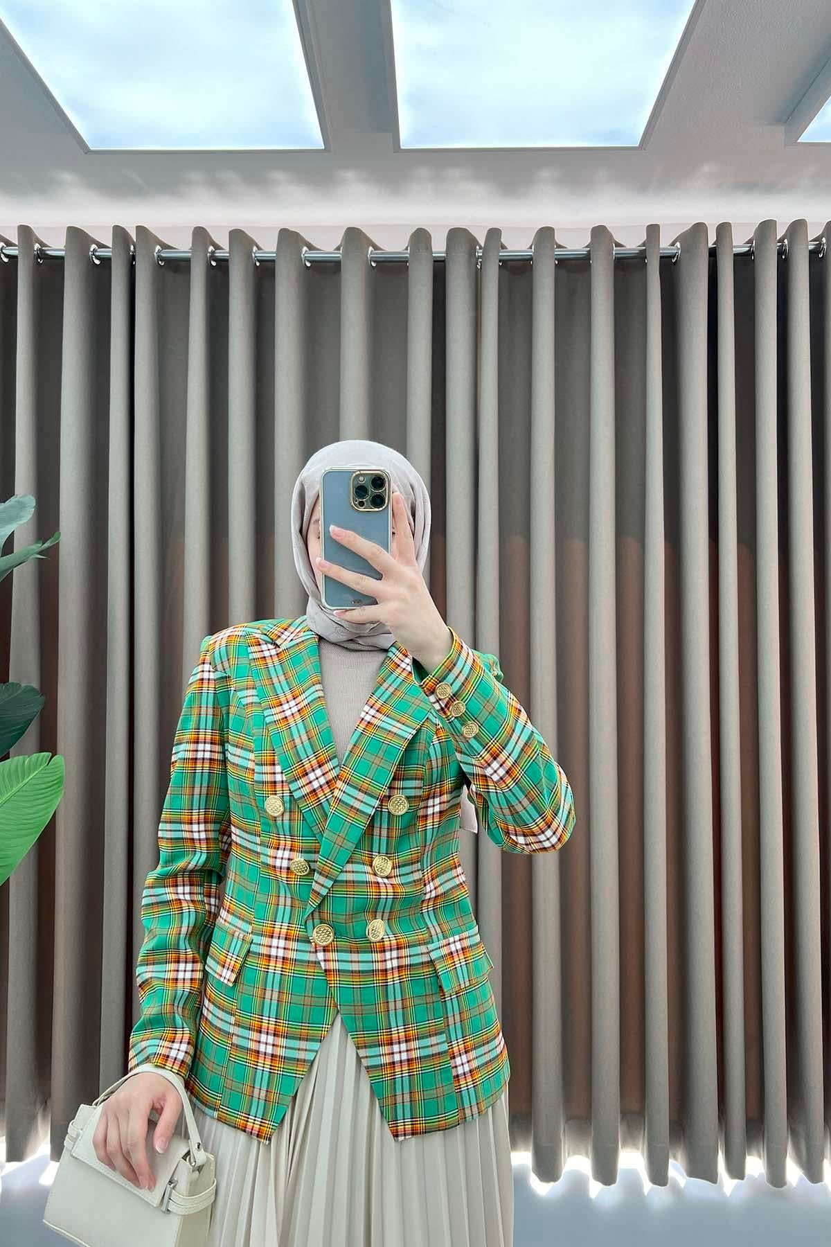 Ekose Blazer Ceket Yeşil